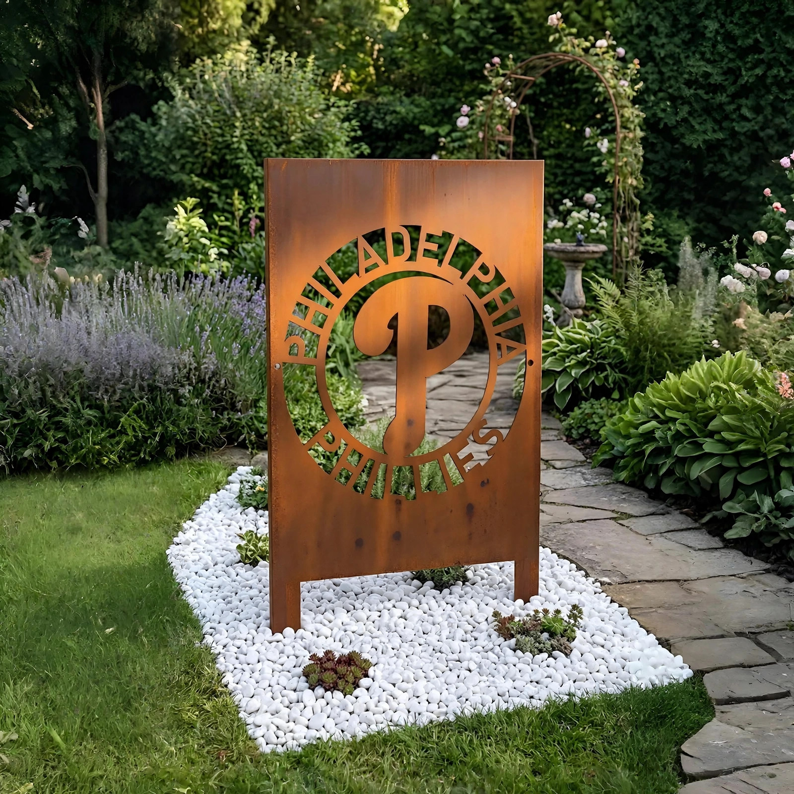 Philadelphia Phillies Logo Metal Garden Panel – MLB Baseball Fan Outdoor Yard Decor Gift