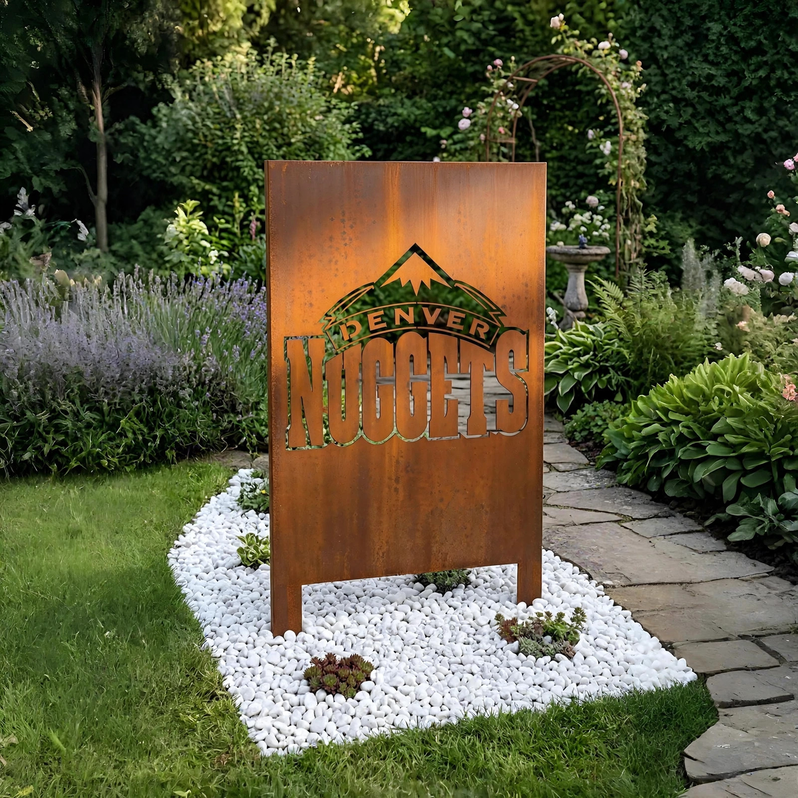 Denver Nuggets Logo Metal Garden Panel – NBA Basketball Fan Outdoor Yard Decor Gift