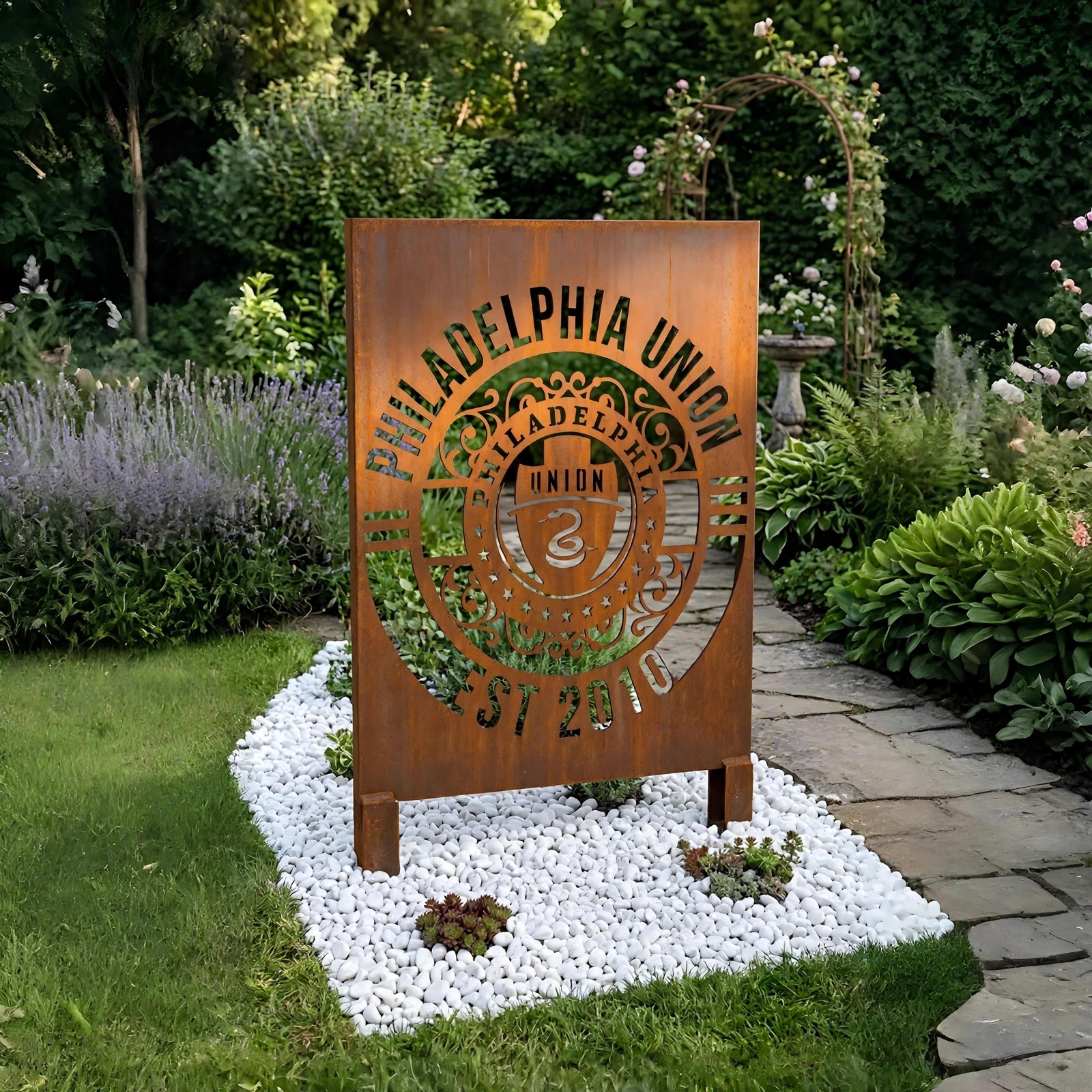 Philadelphia Union Logo Metal Garden Panel – MLS Soccer Fan Outdoor Yard Decor Gift