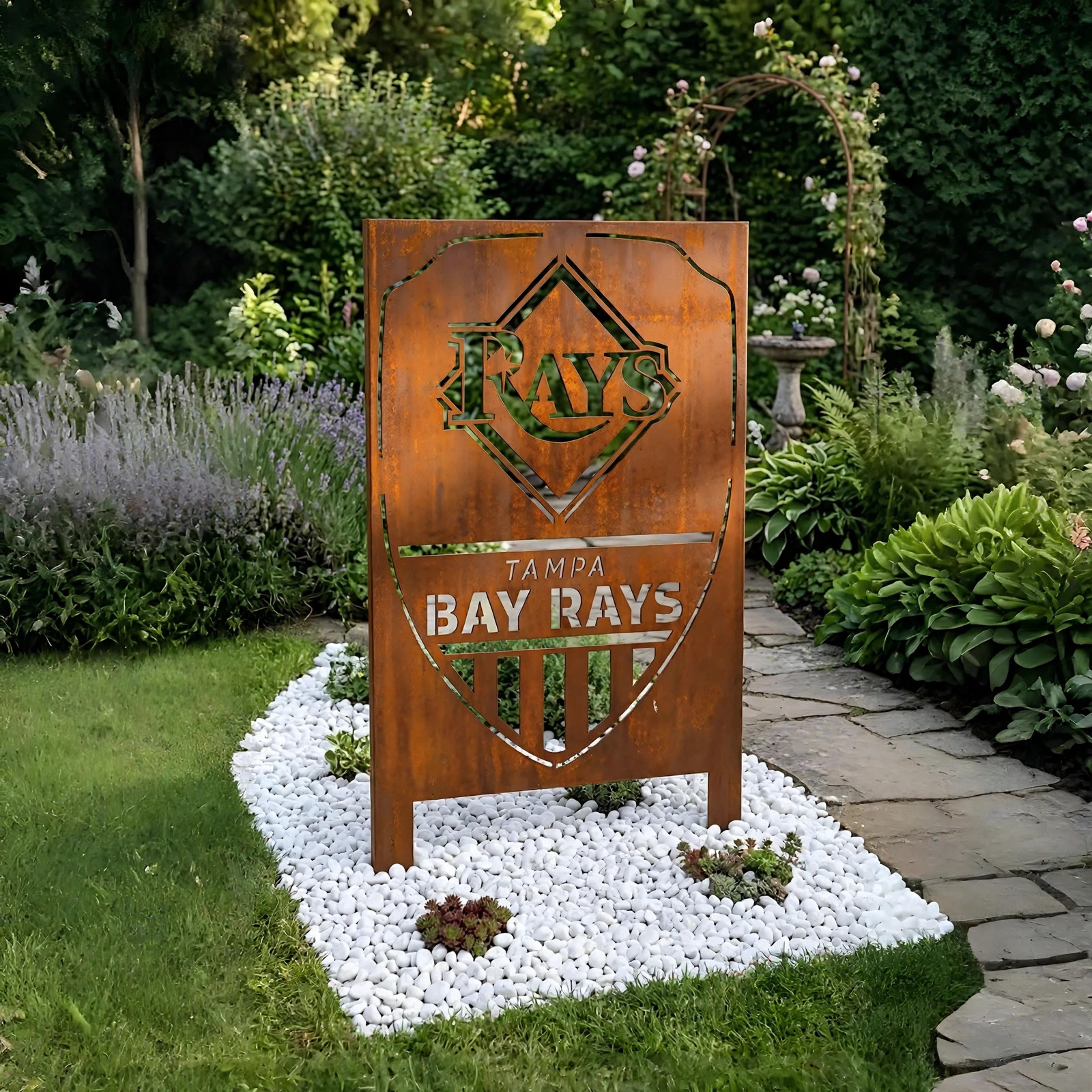Tampa Bay Rays Shield Logo Metal Garden Panel – MLB Baseball Fan Outdoor Yard Decor Gift