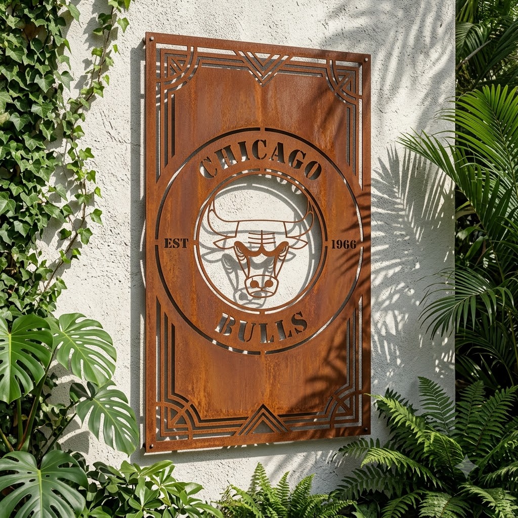 Chicago Bulls NBA Custom Metal Garden Panel Metal Wall Art Basketball Fan Gift Outdoor Patio Porch Vintage Decor