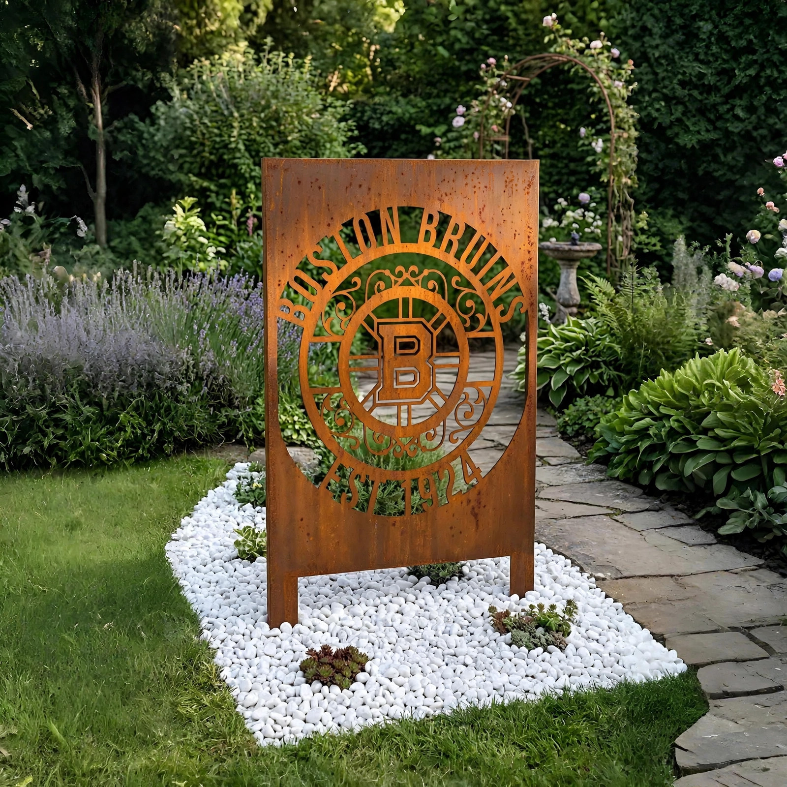 NHL Boston Bruins Hockey Monogram Wall Art Home Decor Metal Garden Panel Yard Art Outdoor Decor
