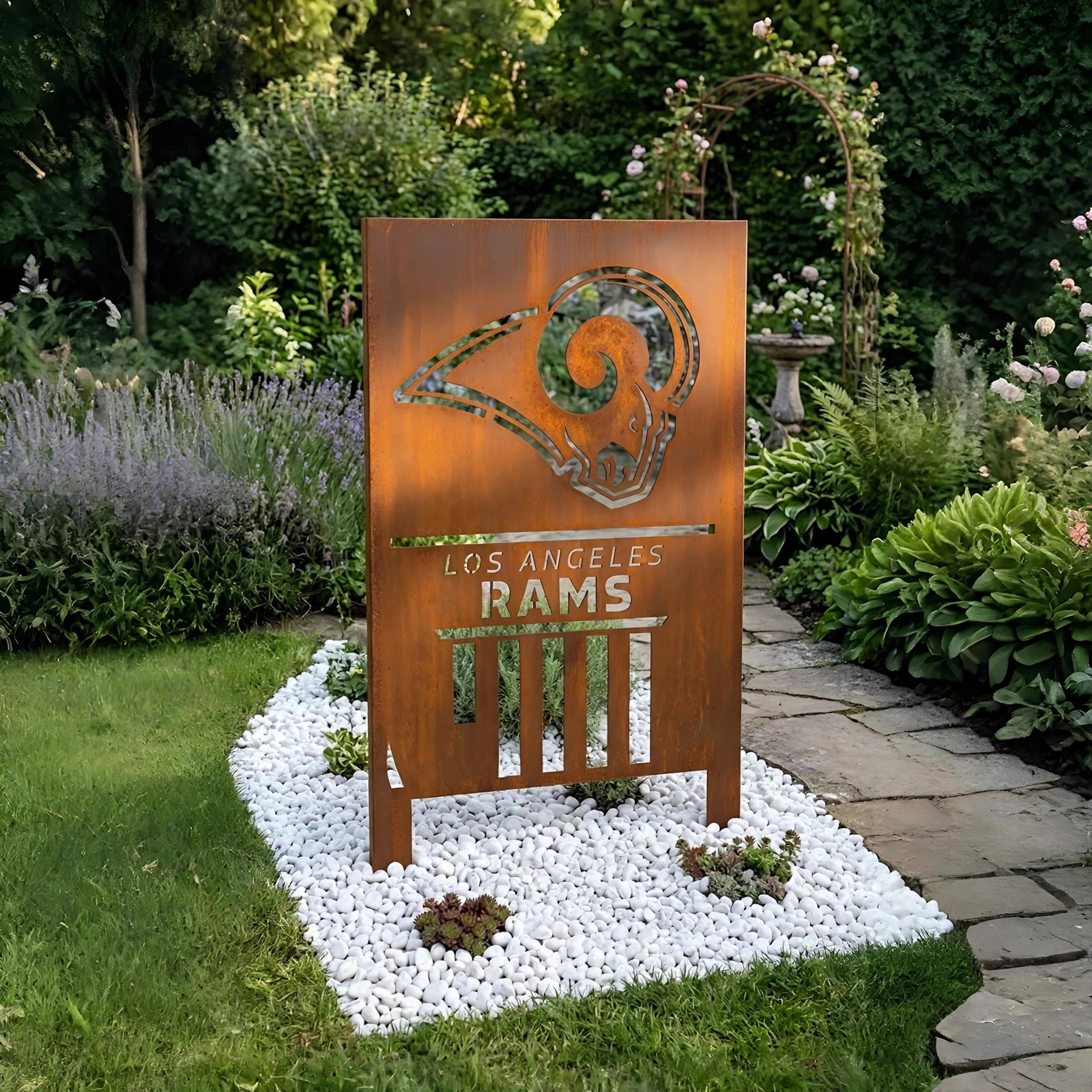Los Angeles Rams Shield Logo Metal Garden Panel – NFL American Football Fan Outdoor Yard Decor Gift