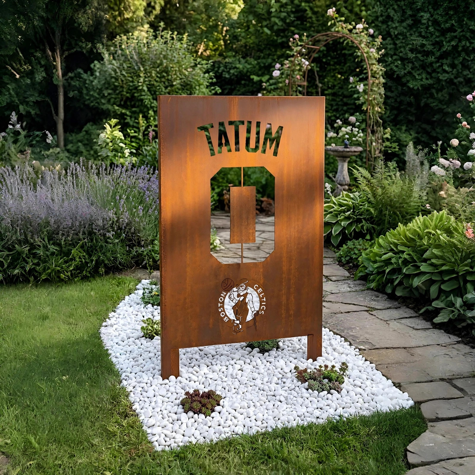 Boston Celtics Jayson Tatum Logo Metal Garden Panel – NBA Basketball Fan Outdoor Yard Decor Gift