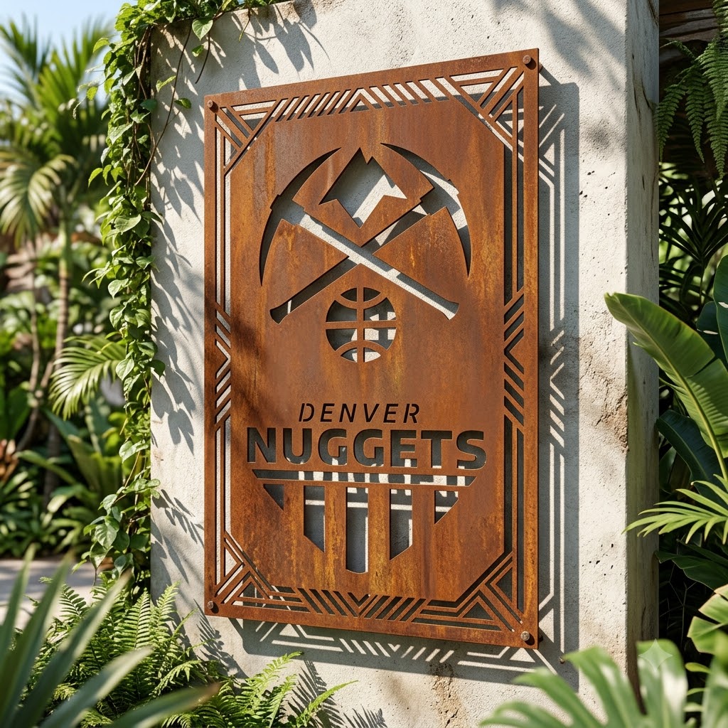 Denver Nuggets Shield Shape Custom Metal Garden PanelNBA Fan Wall Art Home Decor