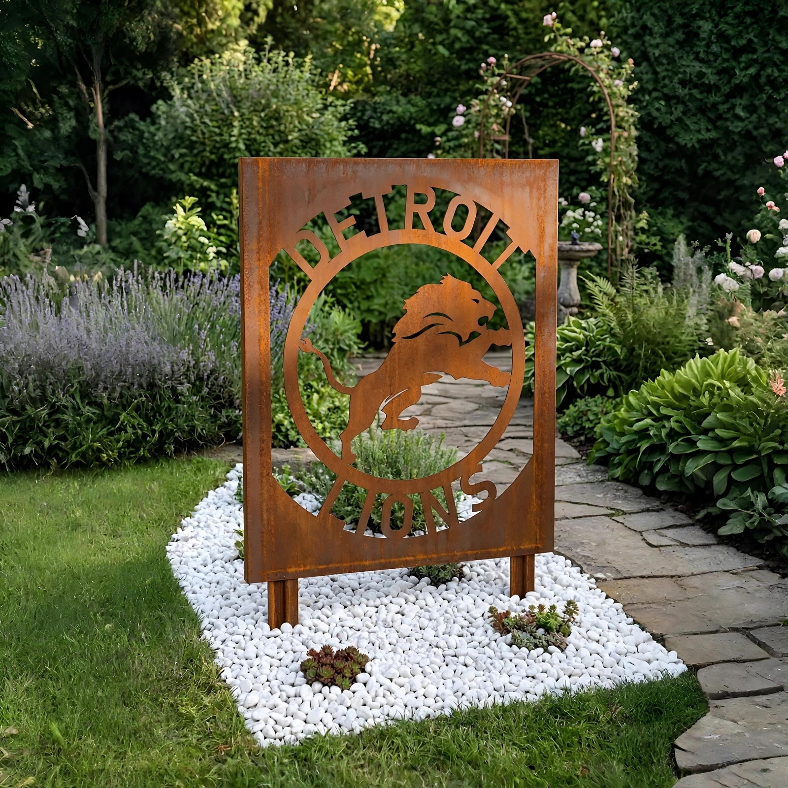 Detroit Lions Logo Metal Garden Panel – NFL American Football Fan Outdoor Yard Decor Gift