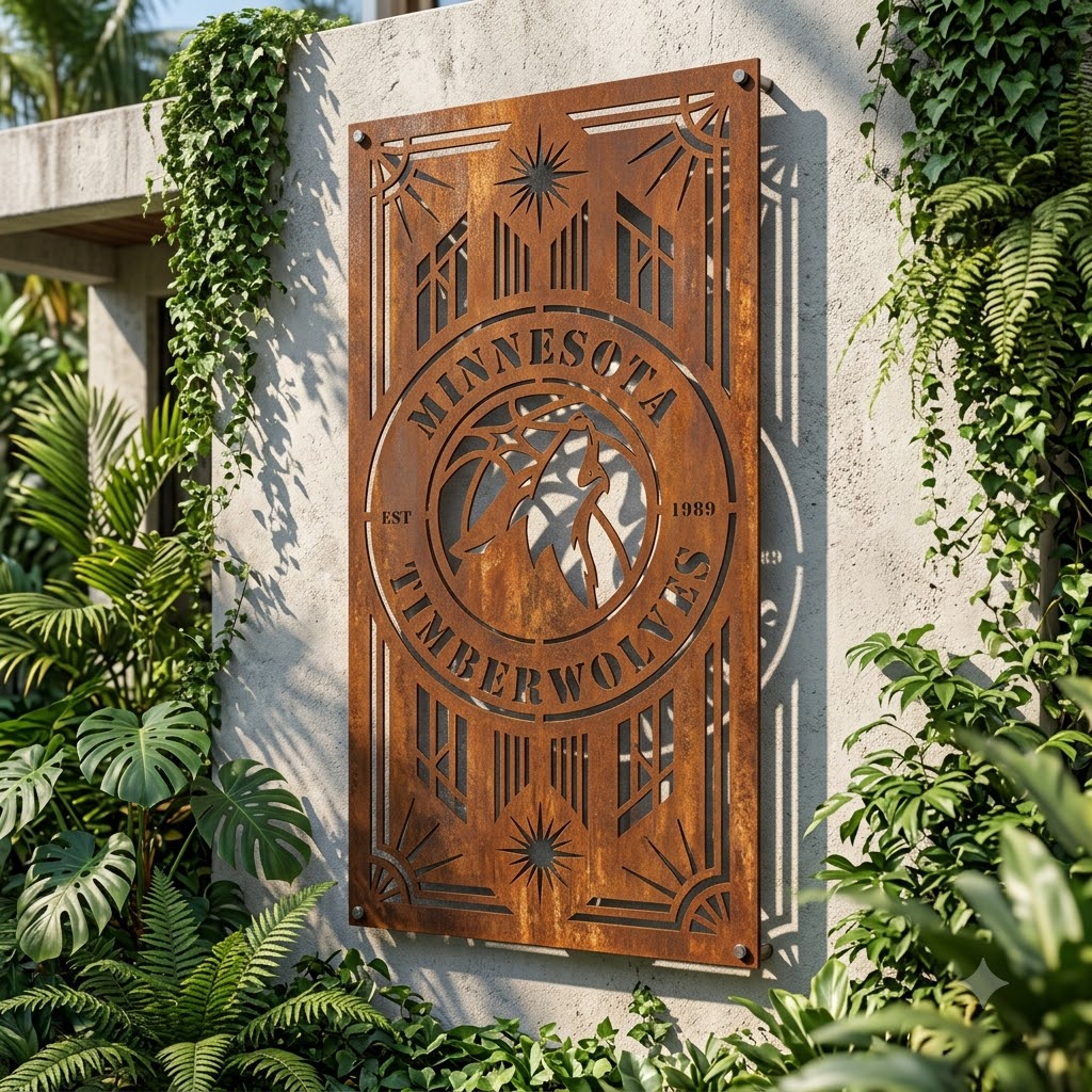 Minnesota Timberwolves NBA Custom Metal Garden Panel Metal Wall Art Basketball Fan Gift Outdoor Patio Porch Vinta