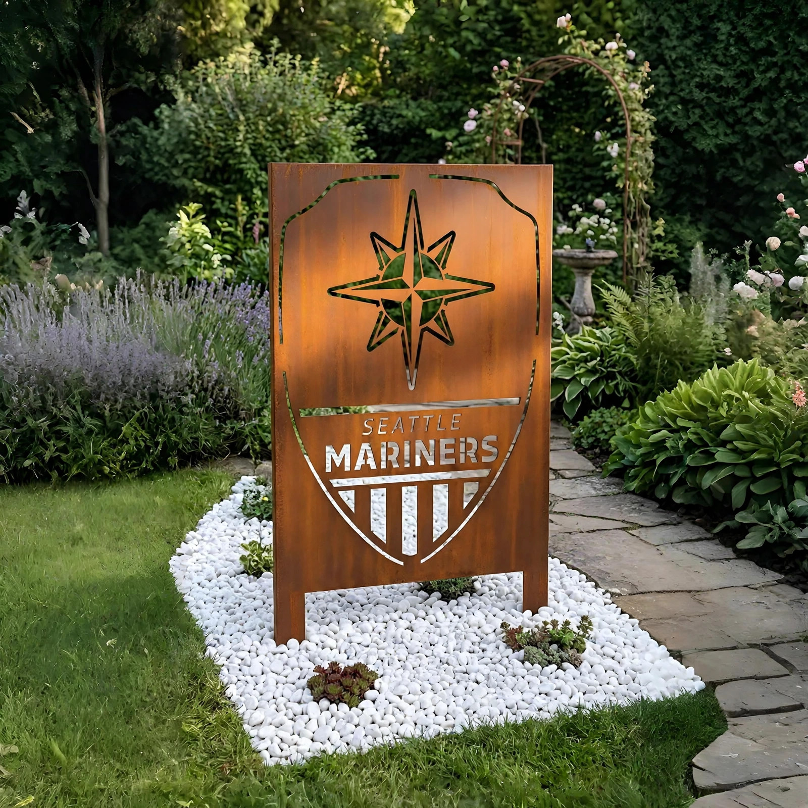Seattle Mariners Shield Logo Metal Garden Panel – MLB Baseball Fan Outdoor Yard Decor Gift