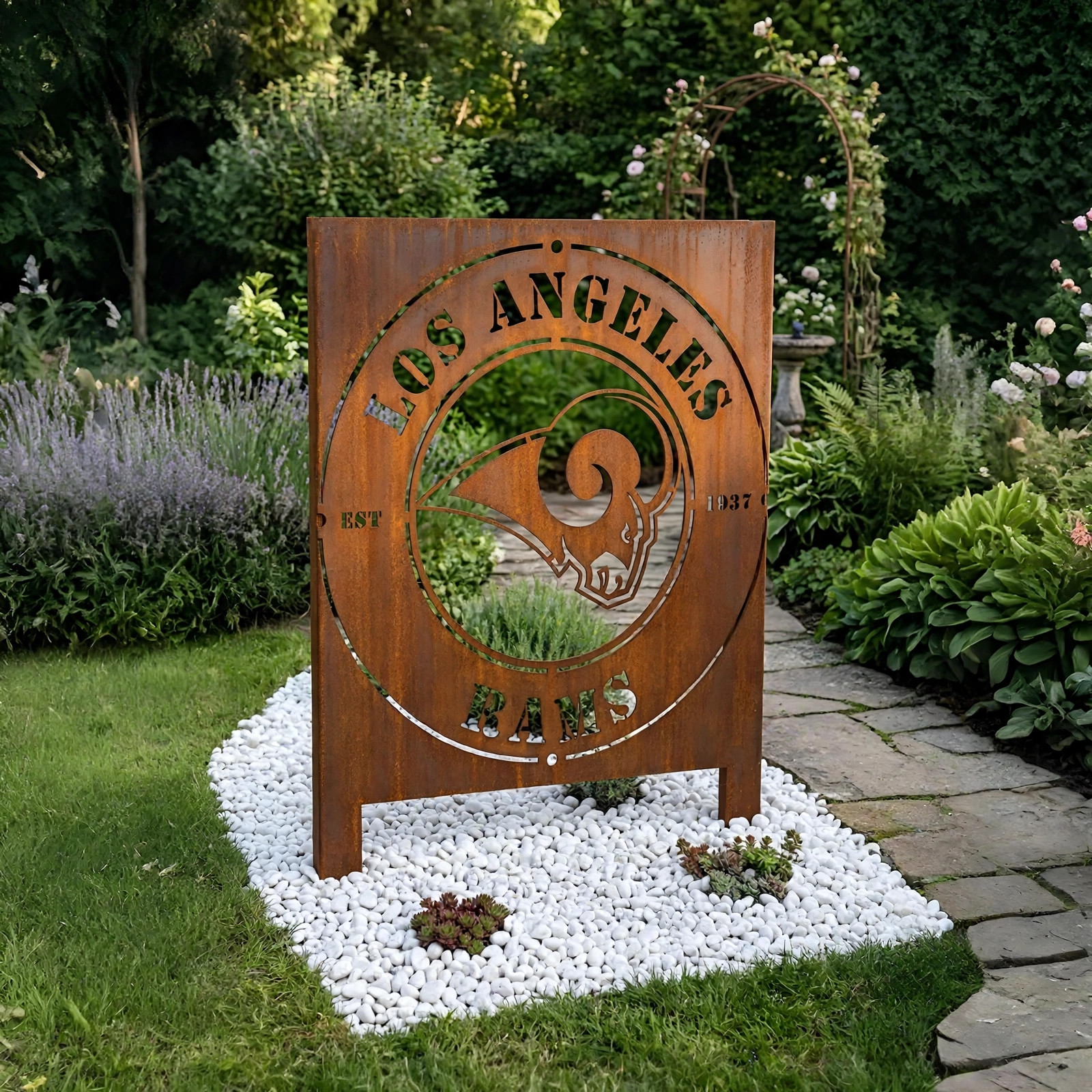 Los Angeles Rams Logo Metal Garden Panel – NFL American Football Fan Outdoor Yard Decor Gift
