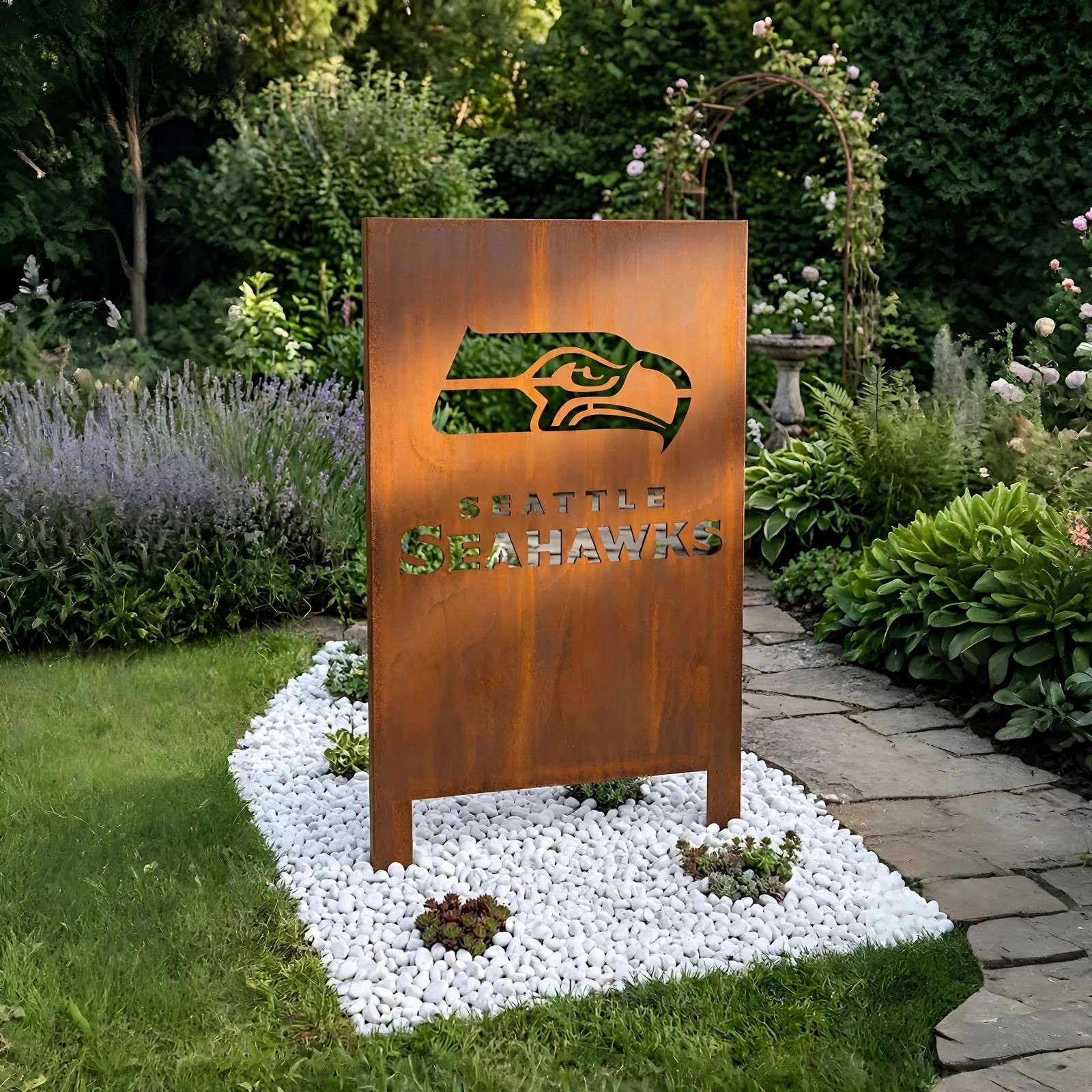 Seattle Seahawks Logo Metal Garden Panel – NFL American Football Fan Outdoor Yard Decor Gift