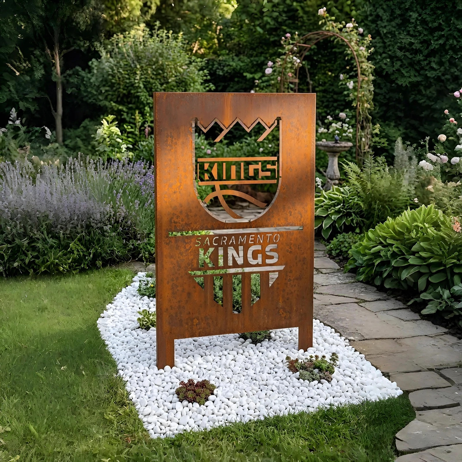 Sacramento Kings Shield Logo Metal Garden Panel – NBA Basketball Fan Outdoor Yard Decor Gift