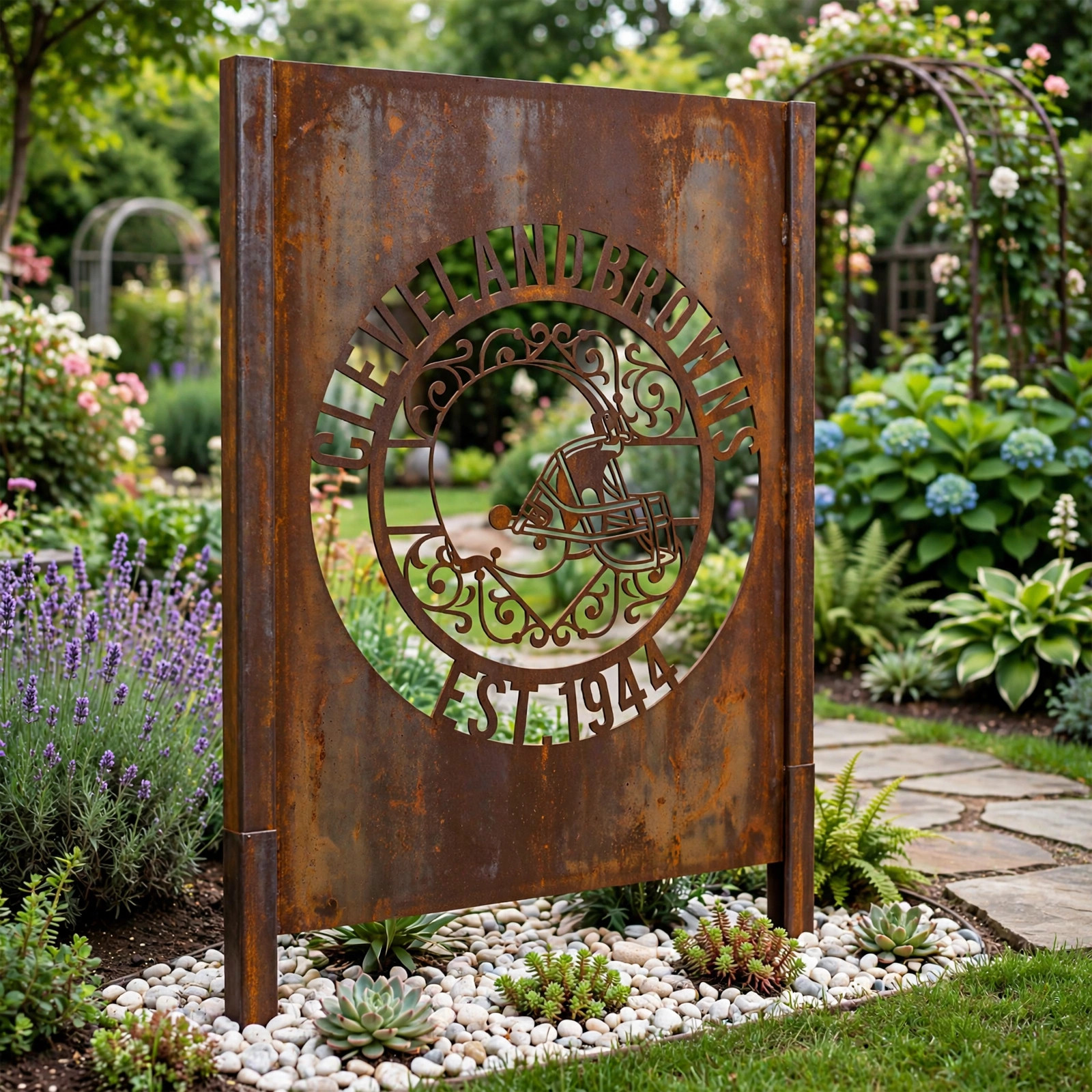 Cleveland Browns Monogram Logo Metal Garden Panel – NFL American Football Fan Outdoor Decor Gift