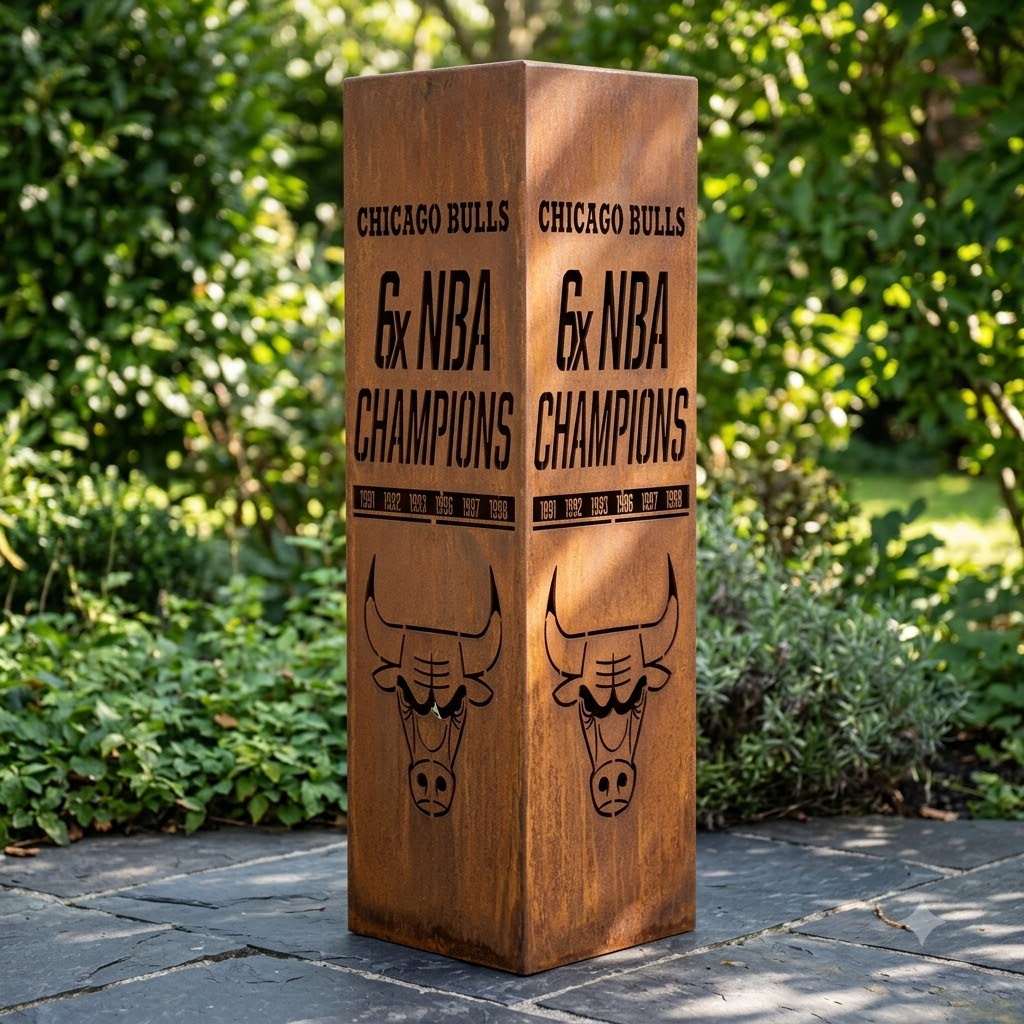 Chicago Bulls 6xNBA Champions Logo Garden Metal ColumnNBA Fan Wall Art Home Decor