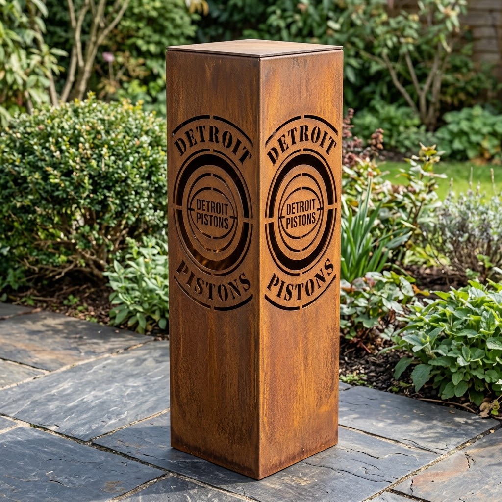 Detroit Pistons NBA Garden Metal Column Metal Wall Art Basketball Fan Gift Outdoor Patio Porch Vintage Deco