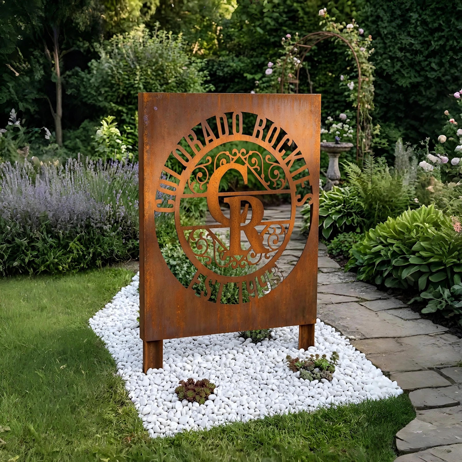 Colorado Rockies Monogram Logo Metal Garden Panel – MLB Baseball Fan Outdoor Yard Decor Gift