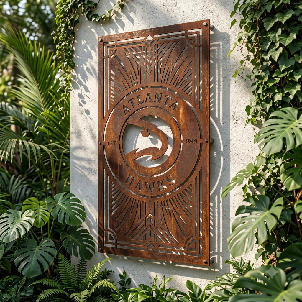 Atlanta Hawks NBA Custom Metal Garden Panel Metal Wall Art Basketball Fan Gift Outdoor Patio Porch Vintage Decor