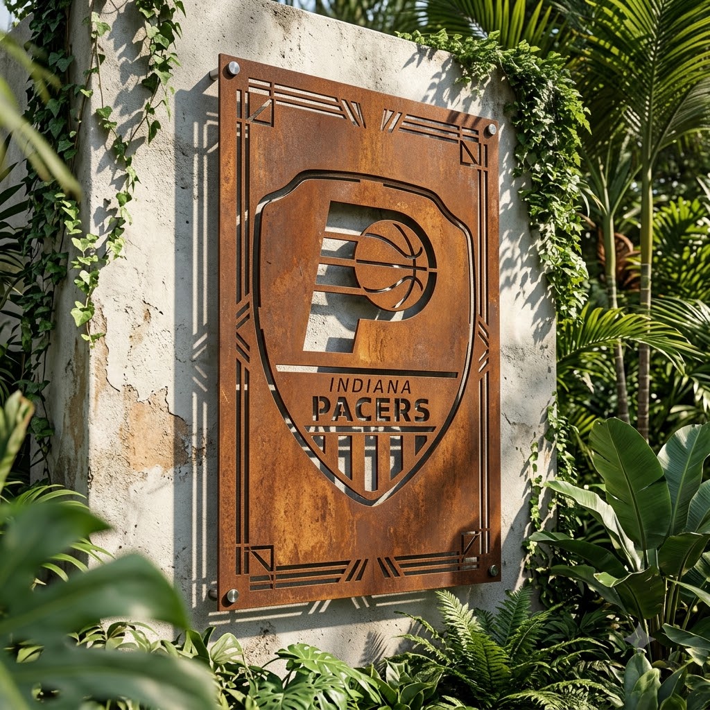 Indiana Pacers Shield Shape Custom Metal Garden PanelNBA Fan Wall Art Home Decor