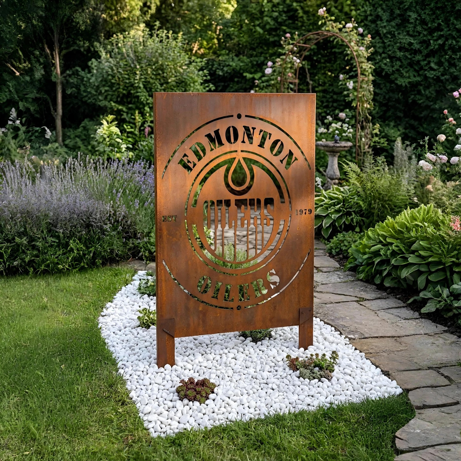 NHL Edmonton Oilers Metal Garden Panel Yard Art Outdoor Decor
