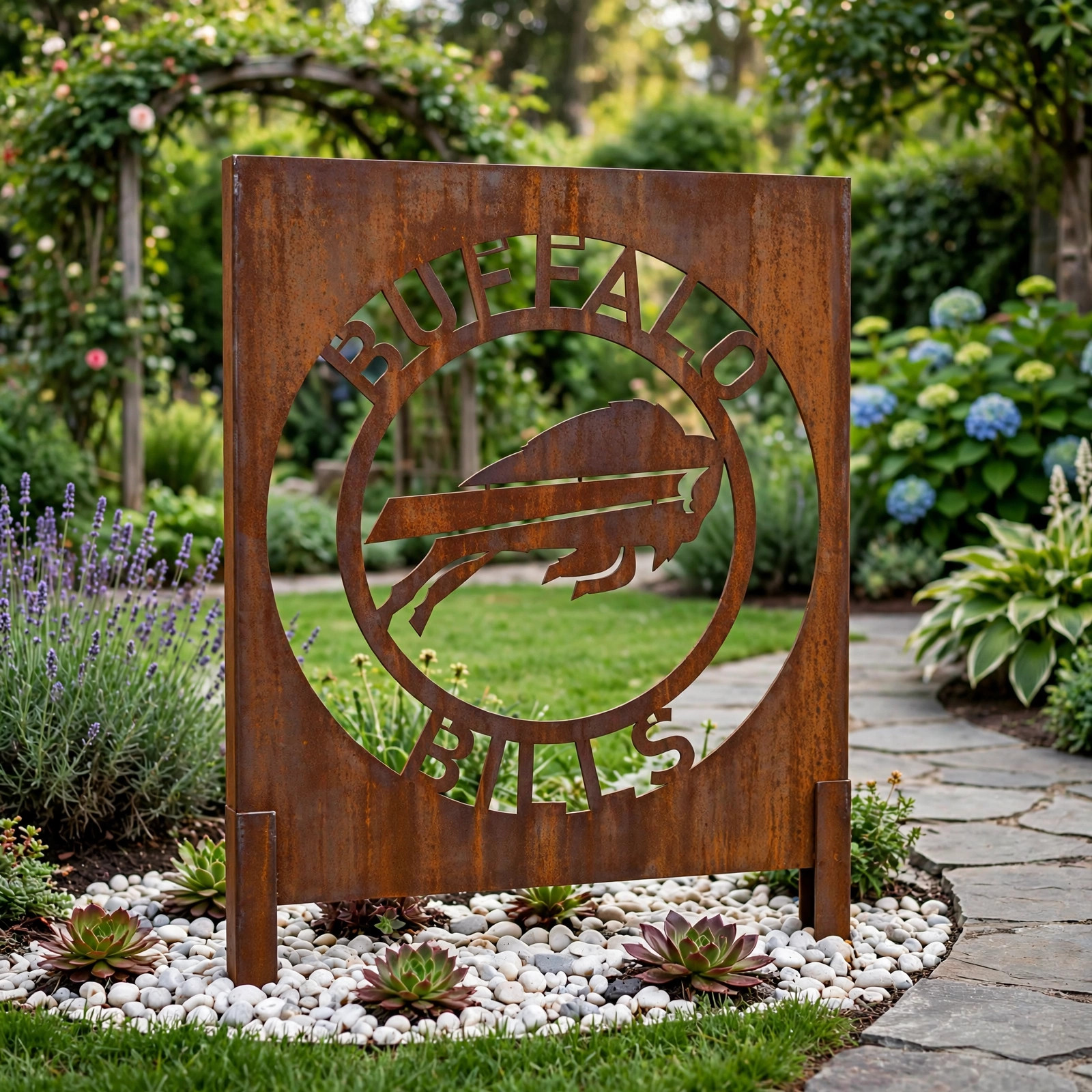 Buffalo Bills Logo Metal Garden Panel – NFL American Football Fan Outdoor Yard Decor Gift