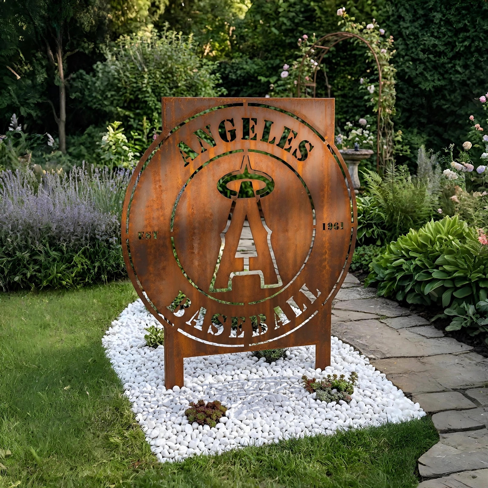 Los Angeles Angels Logo Metal Garden Panel – MLB Baseball Fan Outdoor Yard Decor Gift