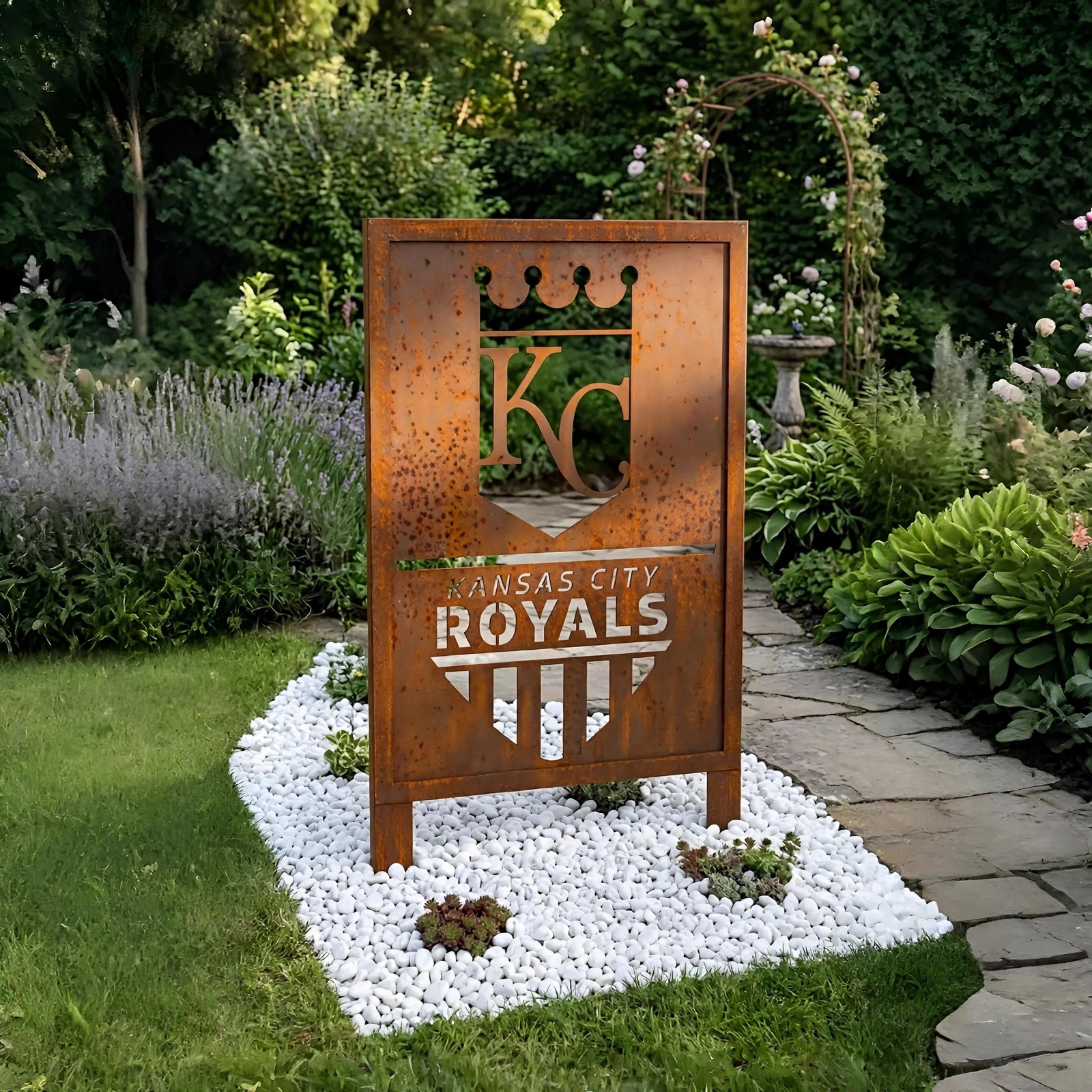Kansas City Royals Shield Logo Metal Garden Panel – MLB Baseball Fan Outdoor Yard Decor Gift