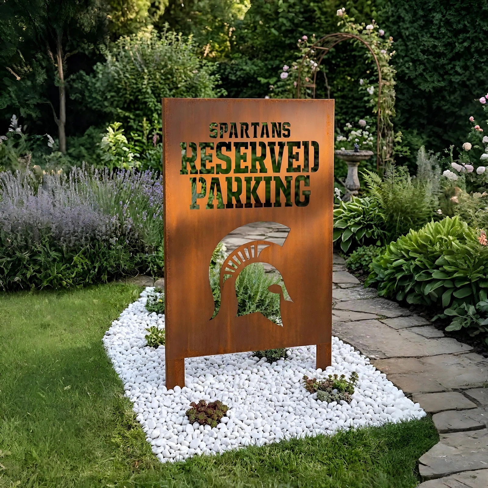Michigan State Spartans Reserved Parking Logo Metal Garden Panel – NCAA American Football Fan Outdoor Decor Gift