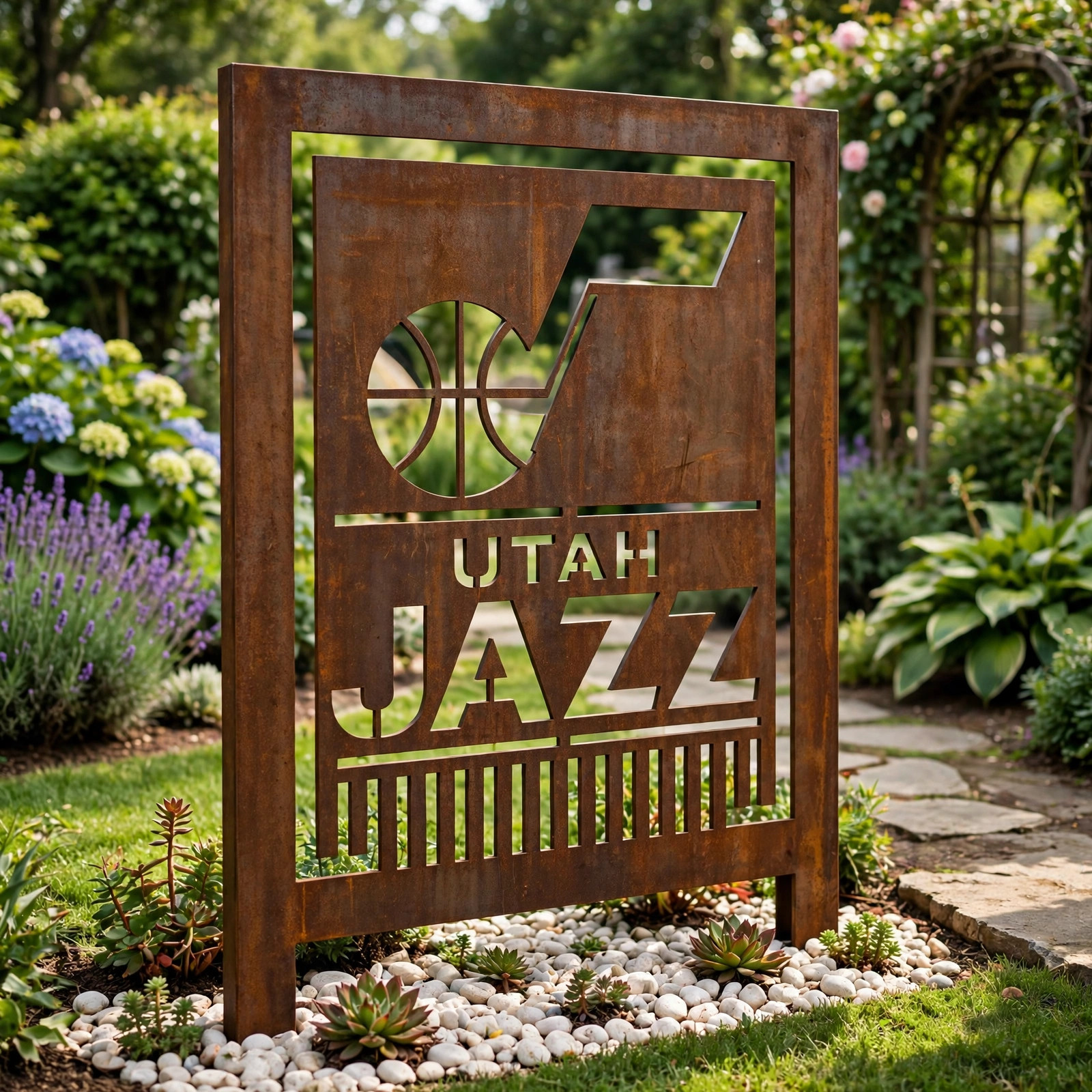Utah Jazz Shield Logo Metal Garden Panel – NBA Basketball Fan Outdoor Yard Decor Gift