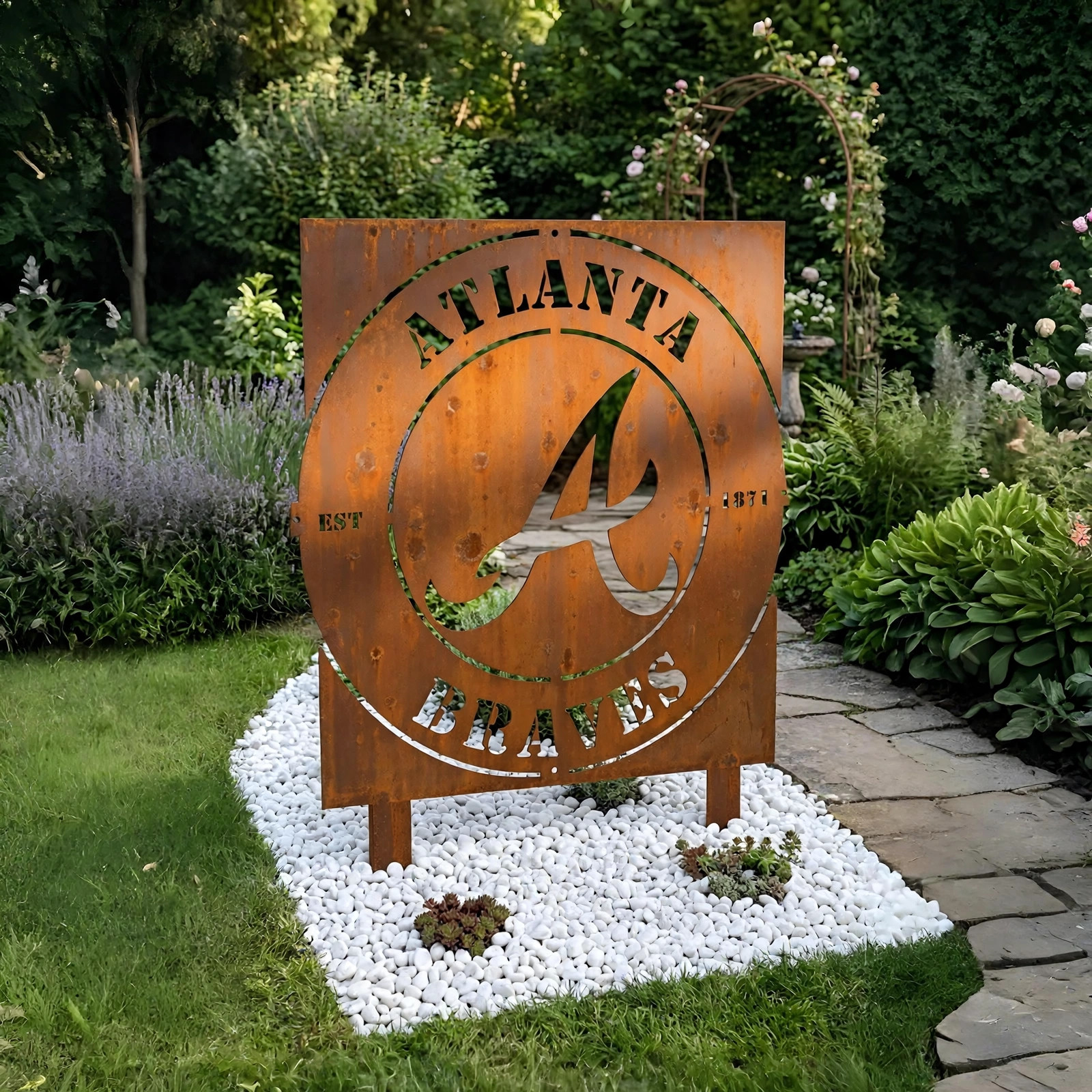 Atlanta Braves Logo Metal Garden Panel – MLB Baseball Fan Outdoor Yard Decor Gift