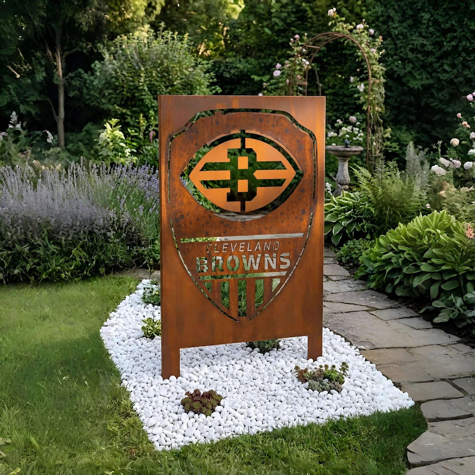 Cleveland Browns Shield Logo Metal Garden Panel – NFL American Football Fan Outdoor Yard Decor Gift