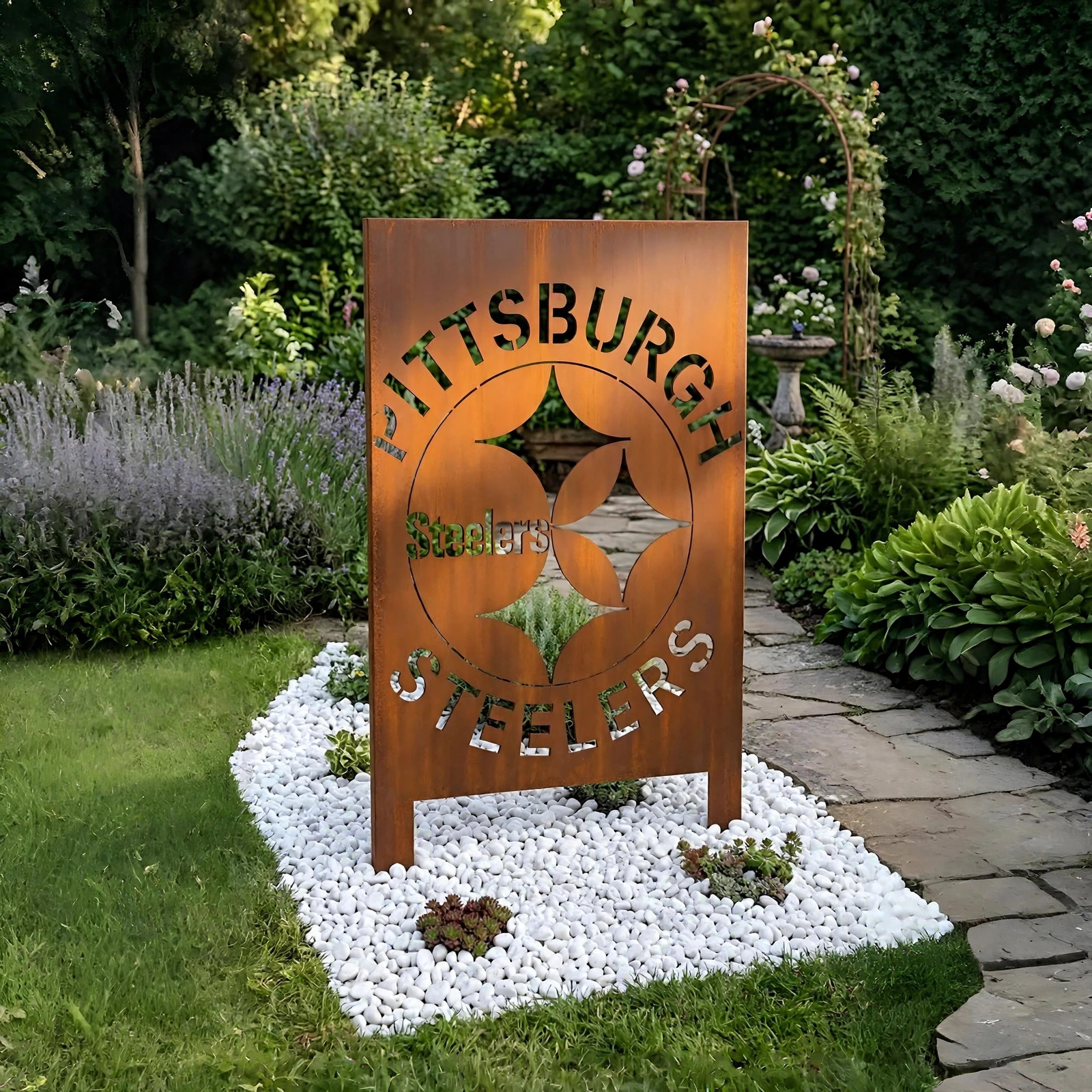 Pittsburgh Steelers Logo Metal Garden Panel – NFL American Football Fan Outdoor Yard Decor Gift