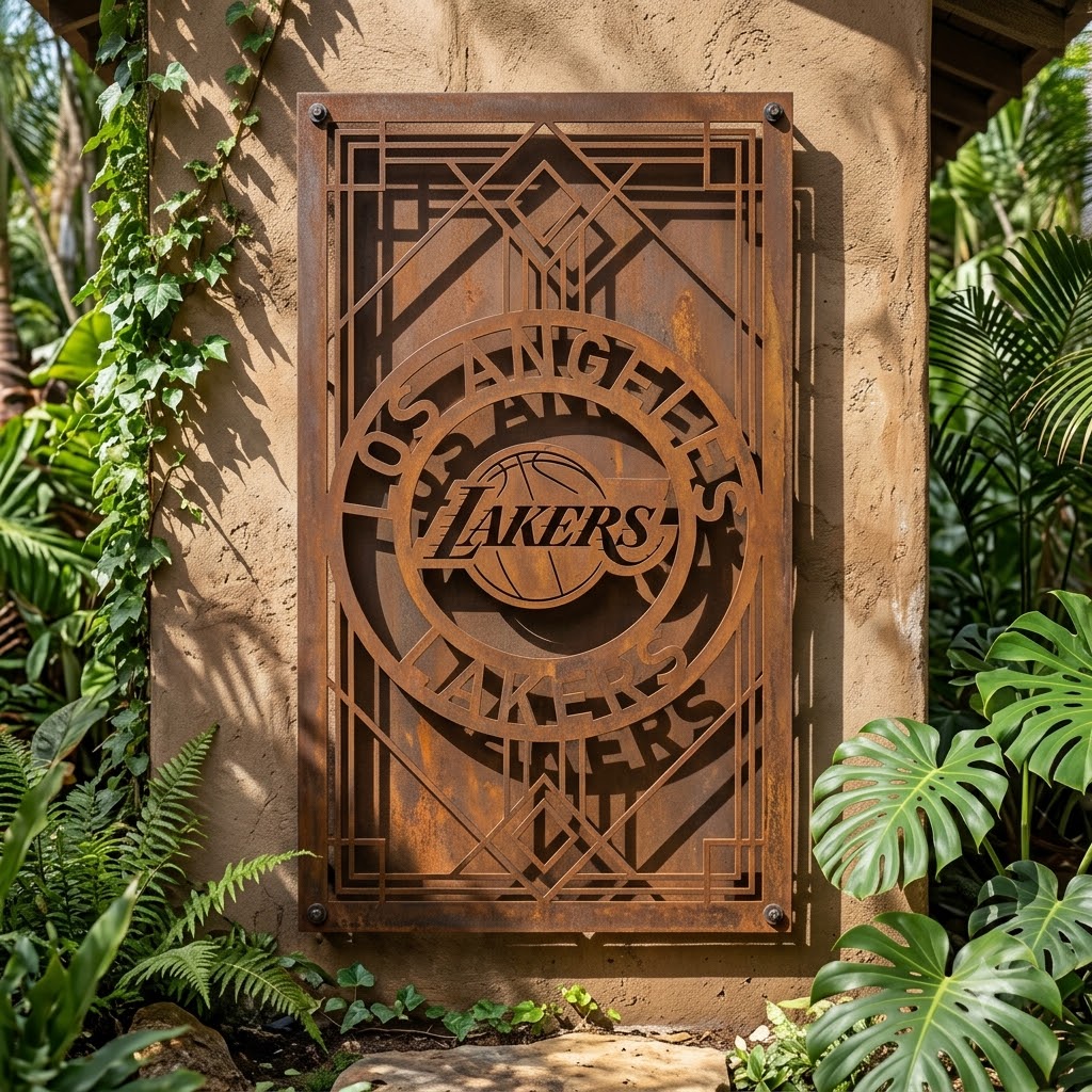 Los Angeles Lakers NBA Custom Metal Garden Panel Metal Wall Art Basketball Fan Gift Outdoor Patio Porch Vintage