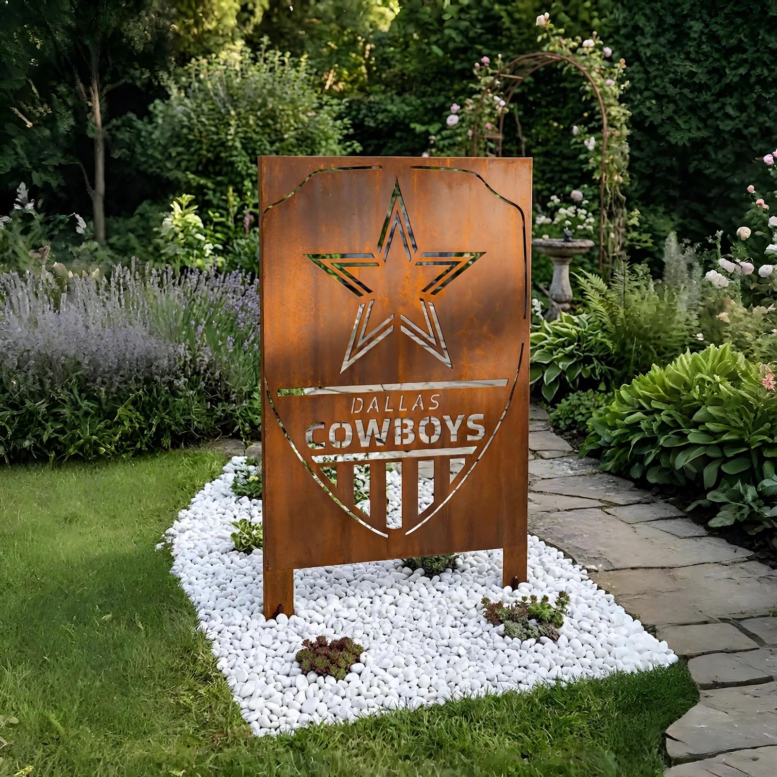 Dallas Cowboys Shield Logo Metal Garden Panel – NFL American Football Fan Outdoor Yard Decor Gift