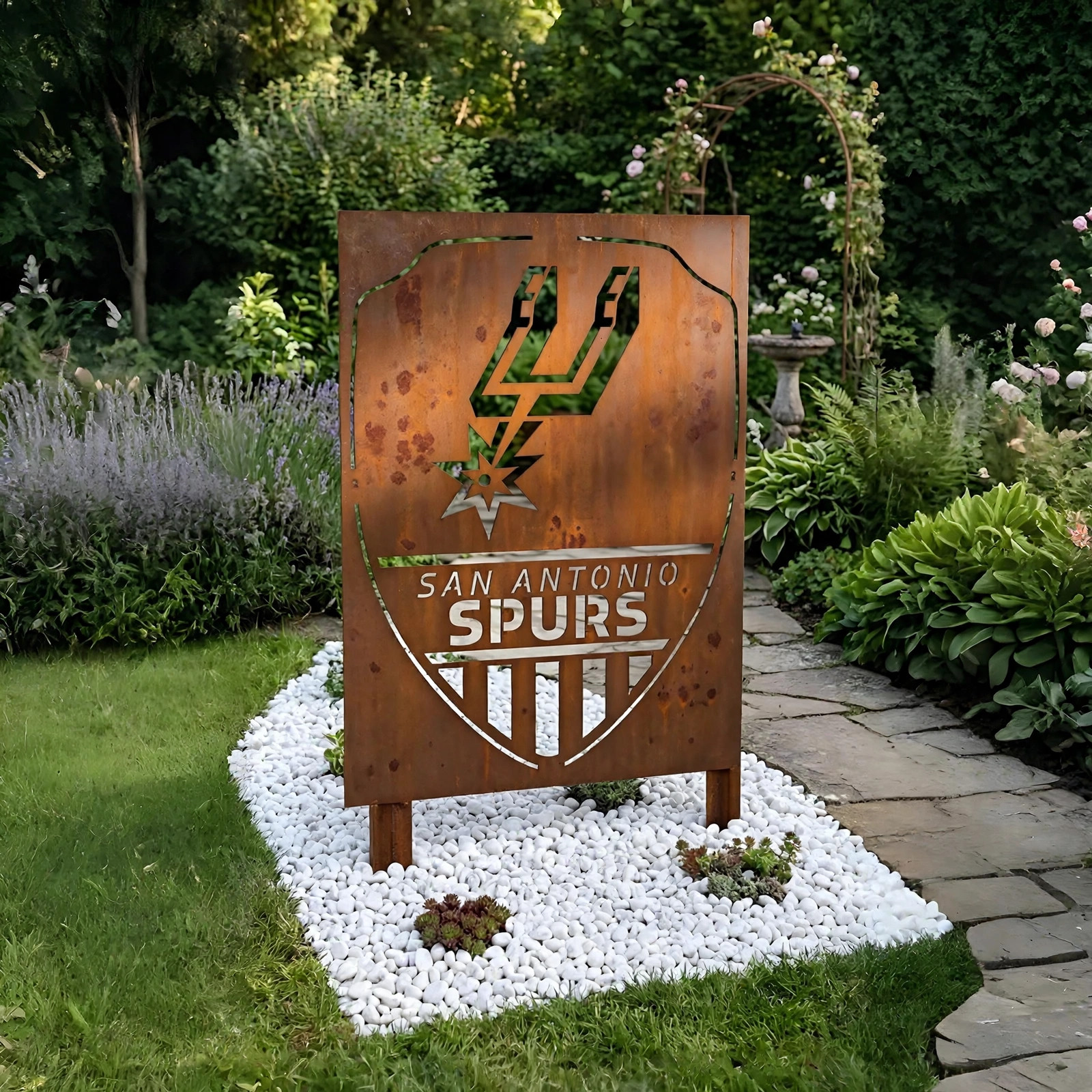San Antonio Spurs Shield Logo Metal Garden Panel – NBA Basketball Fan Outdoor Yard Decor Gift