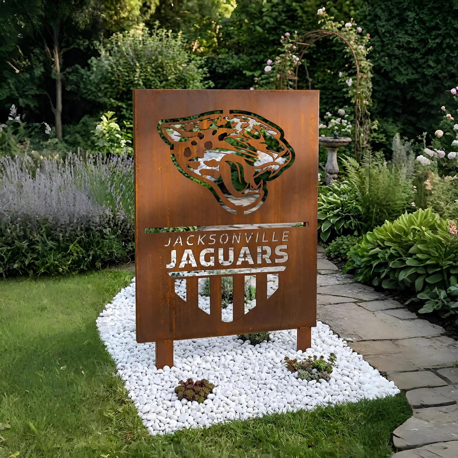Jacksonville Jaguars Shield Logo Metal Garden Panel – NFL American Football Fan Outdoor Decor Gift