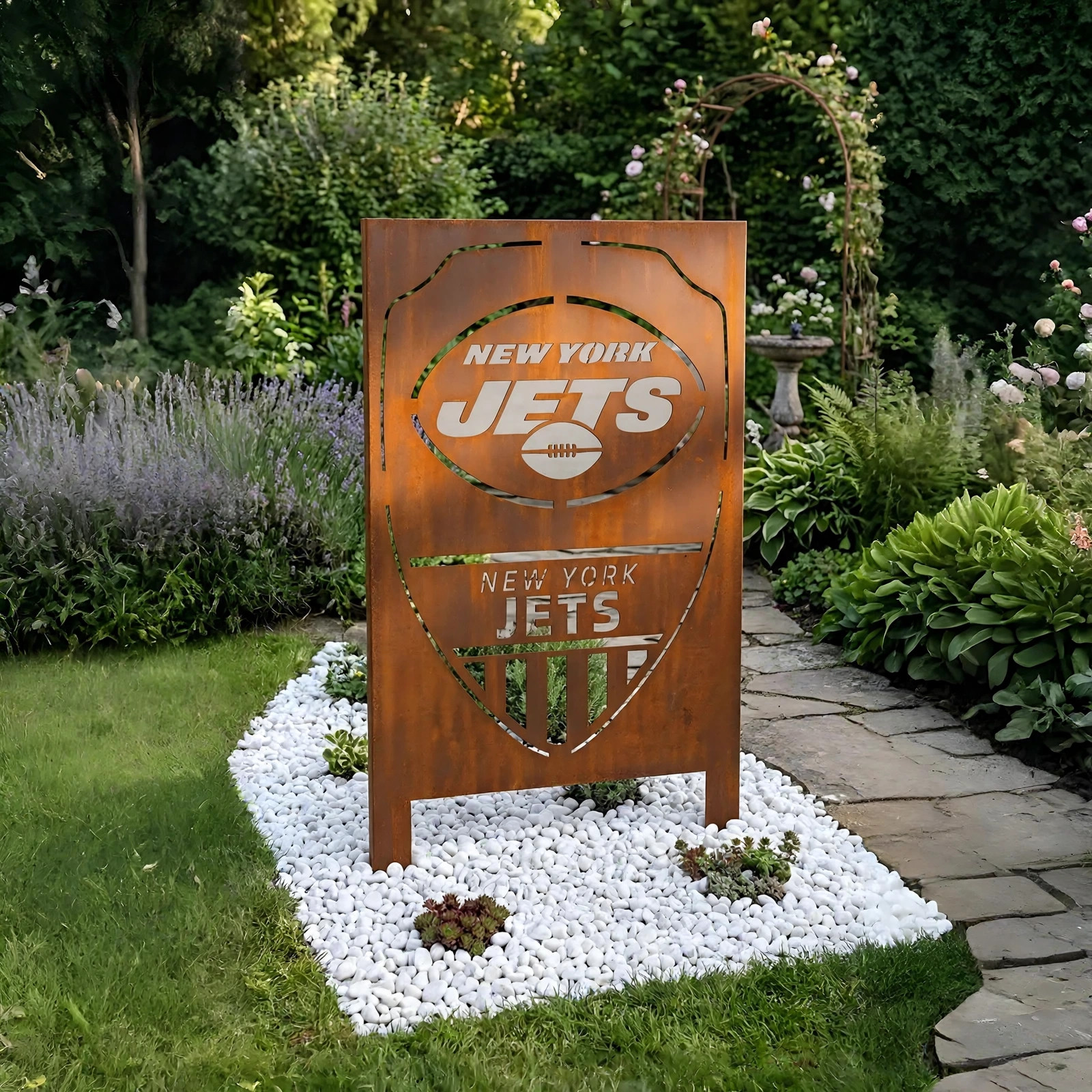 New York Jets Shield Logo Metal Garden Panel – NFL American Football Fan Outdoor Yard Decor Gift