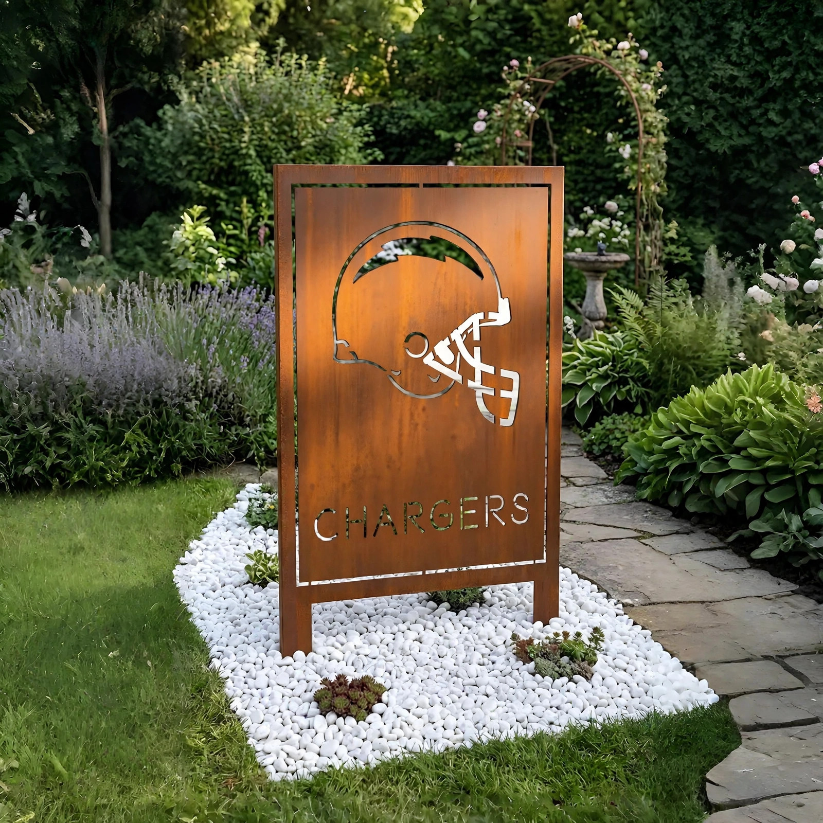 Los Angeles Chargers Logo Metal Garden Panel – NFL American Football Fan Outdoor Yard Decor Gift