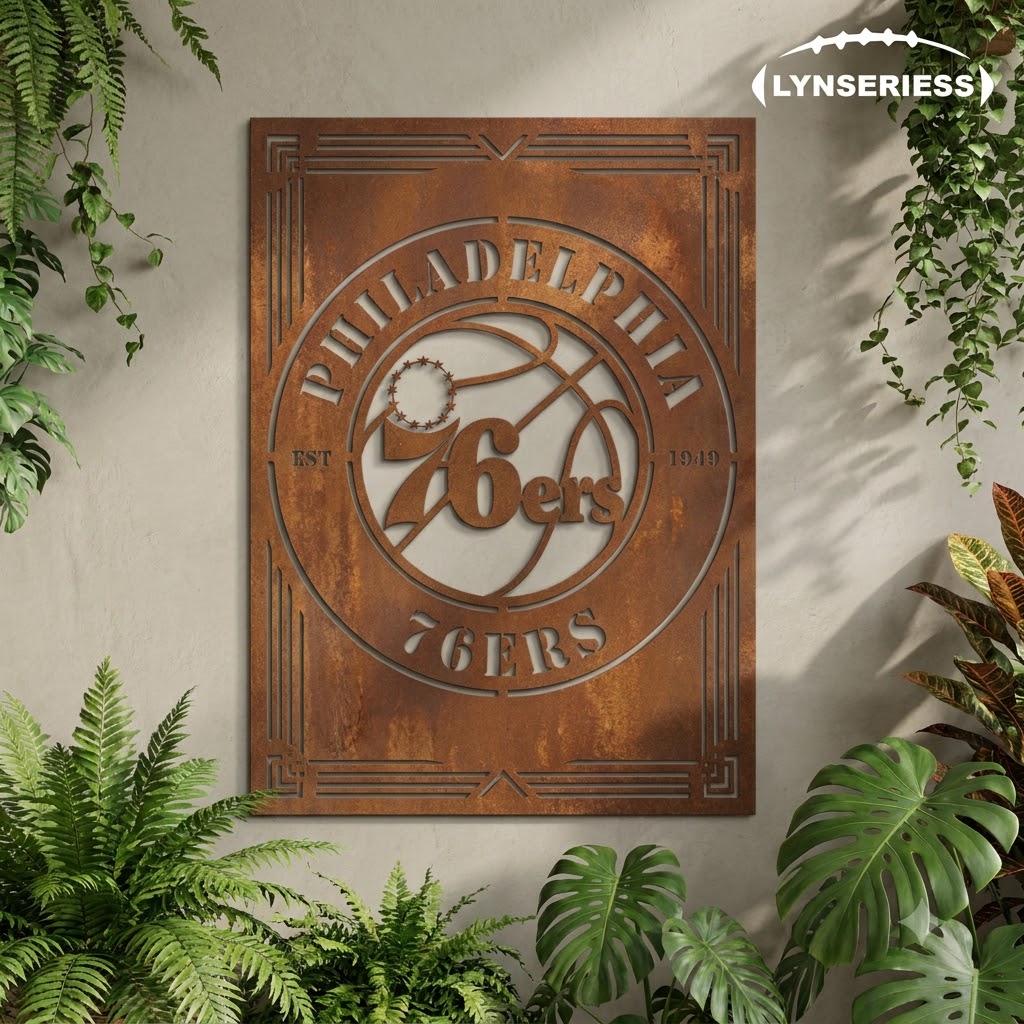 Philadelphia 76ers NBA Custom Metal Garden Panel Metal Wall Art Basketball Fan Gift Outdoor Patio Porch Vintage D