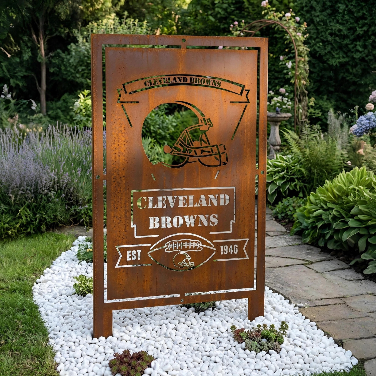 Cleveland Browns Logo Metal Garden Panel – NFL American Football Fan Outdoor Yard Decor Gift