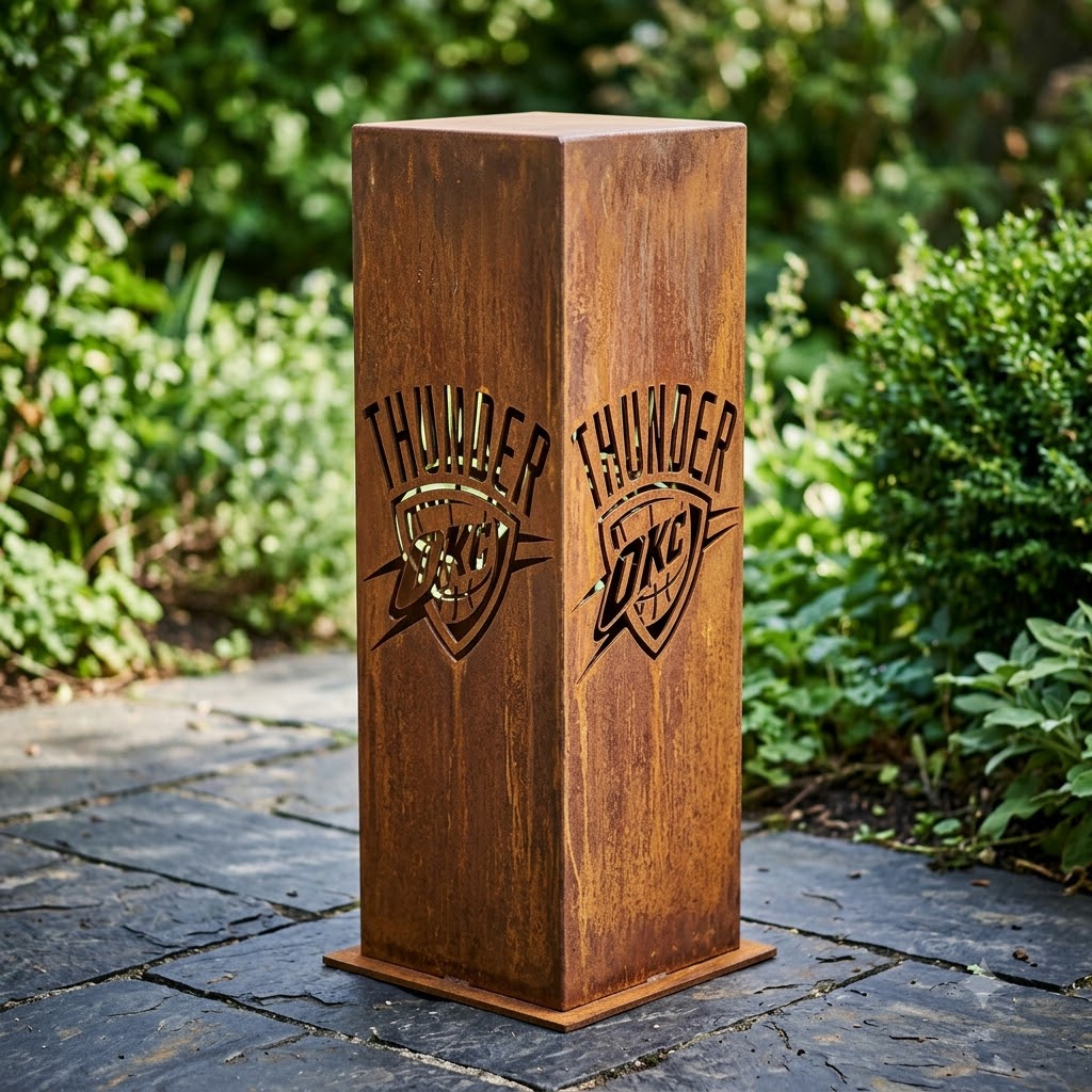 Oklahoma City Thunder Logo Garden Metal ColumnNBA Fan Wall Art Home Decor