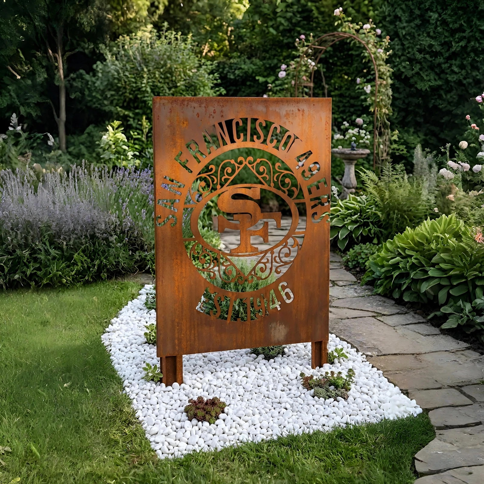 San Francisco 49ers Monogram Logo Metal Garden Panel – NFL American Football Fan Outdoor Decor Gift