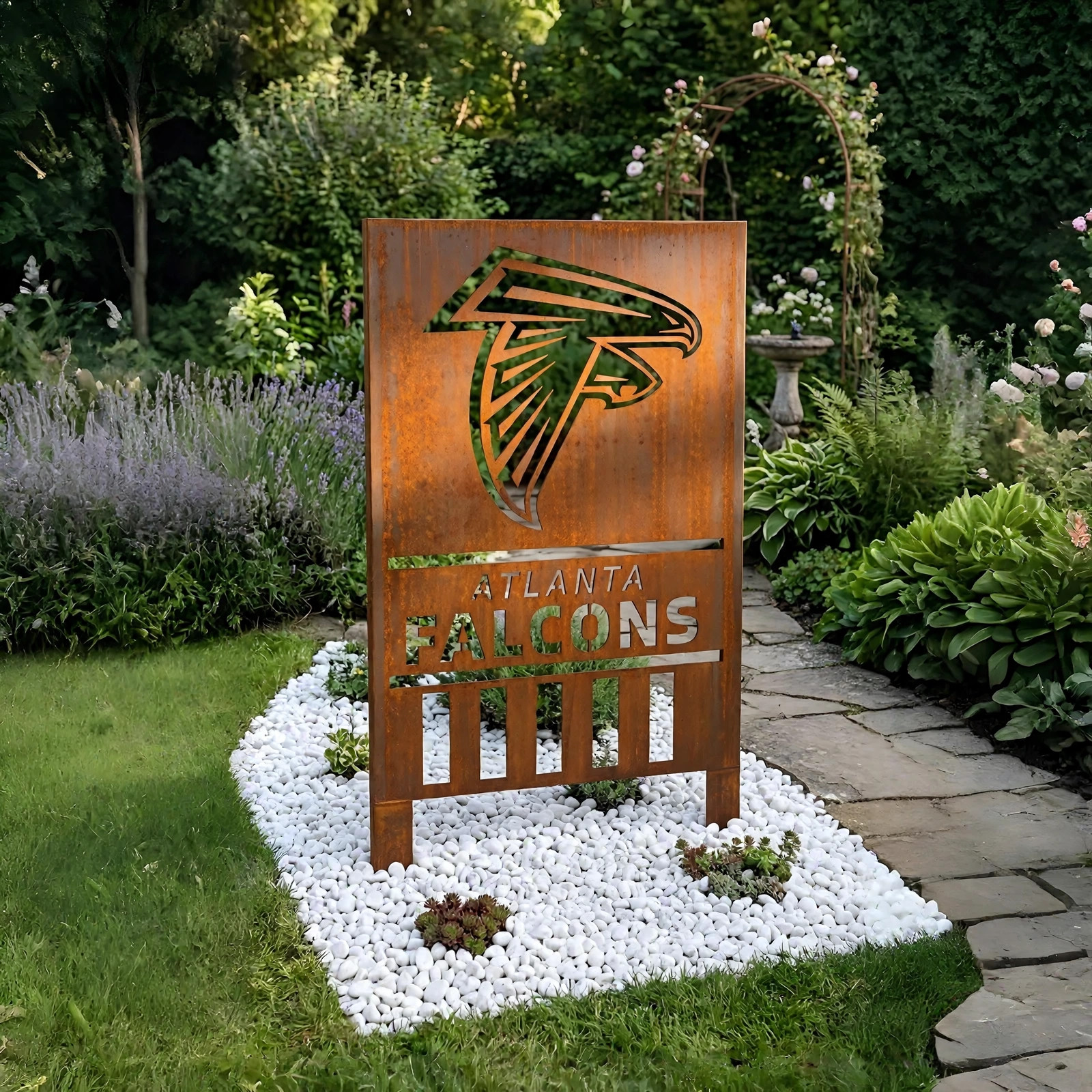 Atlanta Falcons Shield Logo Metal Garden Panel – NFL American Football Fan Outdoor Yard Decor Gift