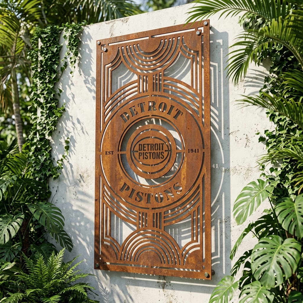 Detroit Pistons Custom Metal Garden PanelNBA Wall Art Home Decor