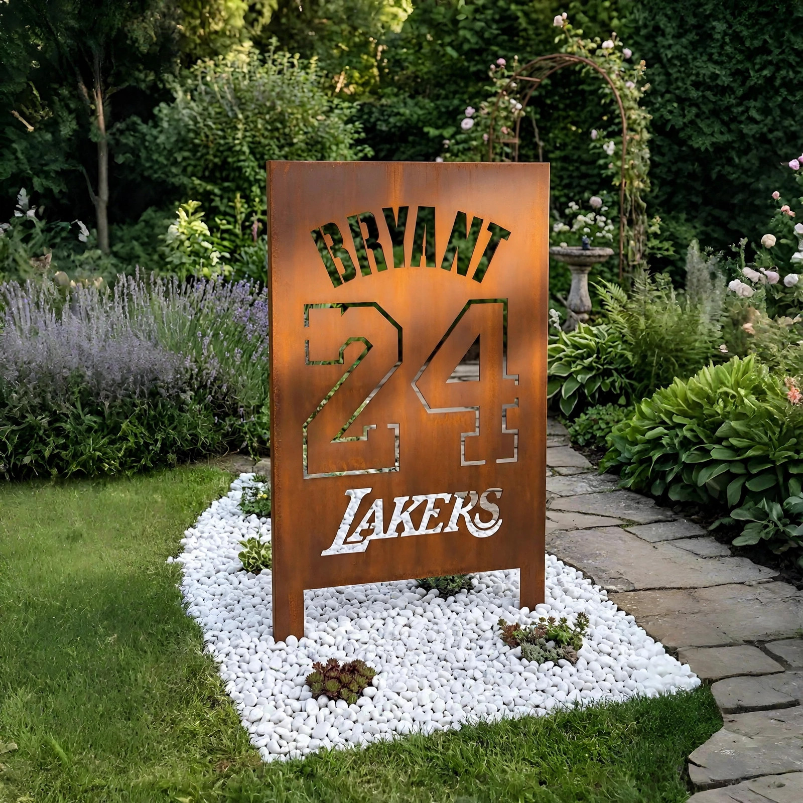 Los Angeles Lakers Kobe Bryant Logo Metal Garden Panel – NBA Basketball Fan Outdoor Yard Decor Gift