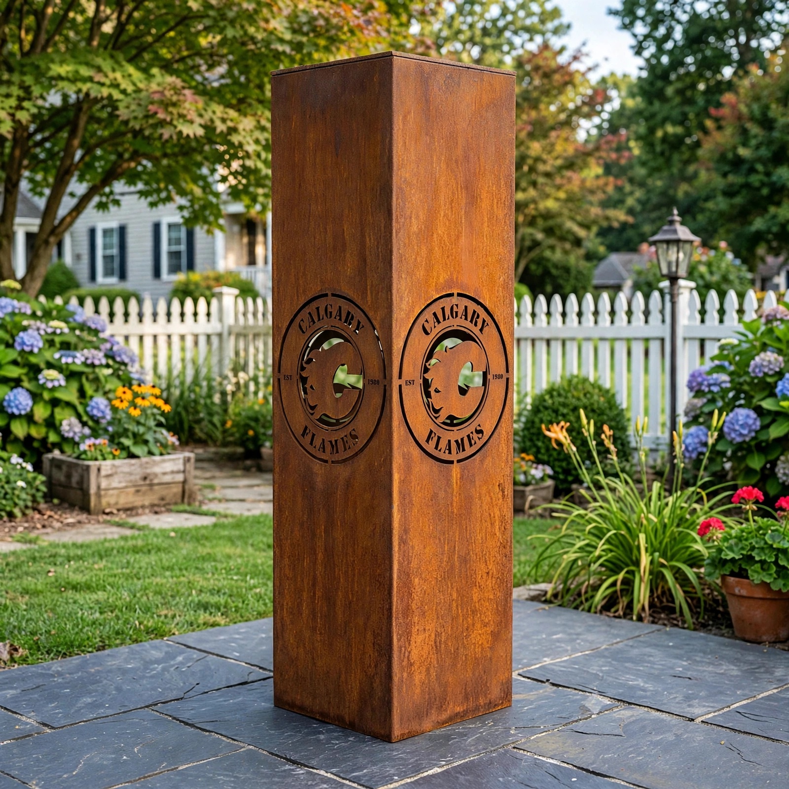 Calgary Flames NHL Fire Roasted Metal Wall Art Hockey Fan Gift Outdoor Patio Porch Vintage Decor