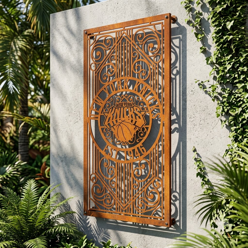 NBA New York Knicks Custom Metal Garden PanelBasketball Monogram Wall Art Home Decor