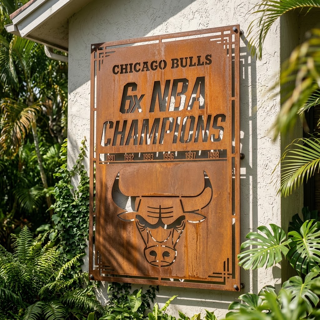 Chicago Bulls 6xNBA Champions Logo Custom Metal Garden PanelNBA Fan Wall Art Home Decor