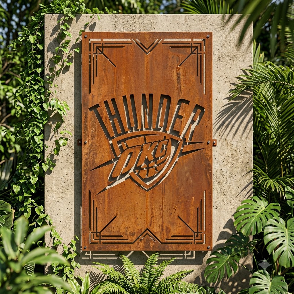Oklahoma City Thunder Logo Custom Metal Garden PanelNBA Fan Wall Art Home Decor