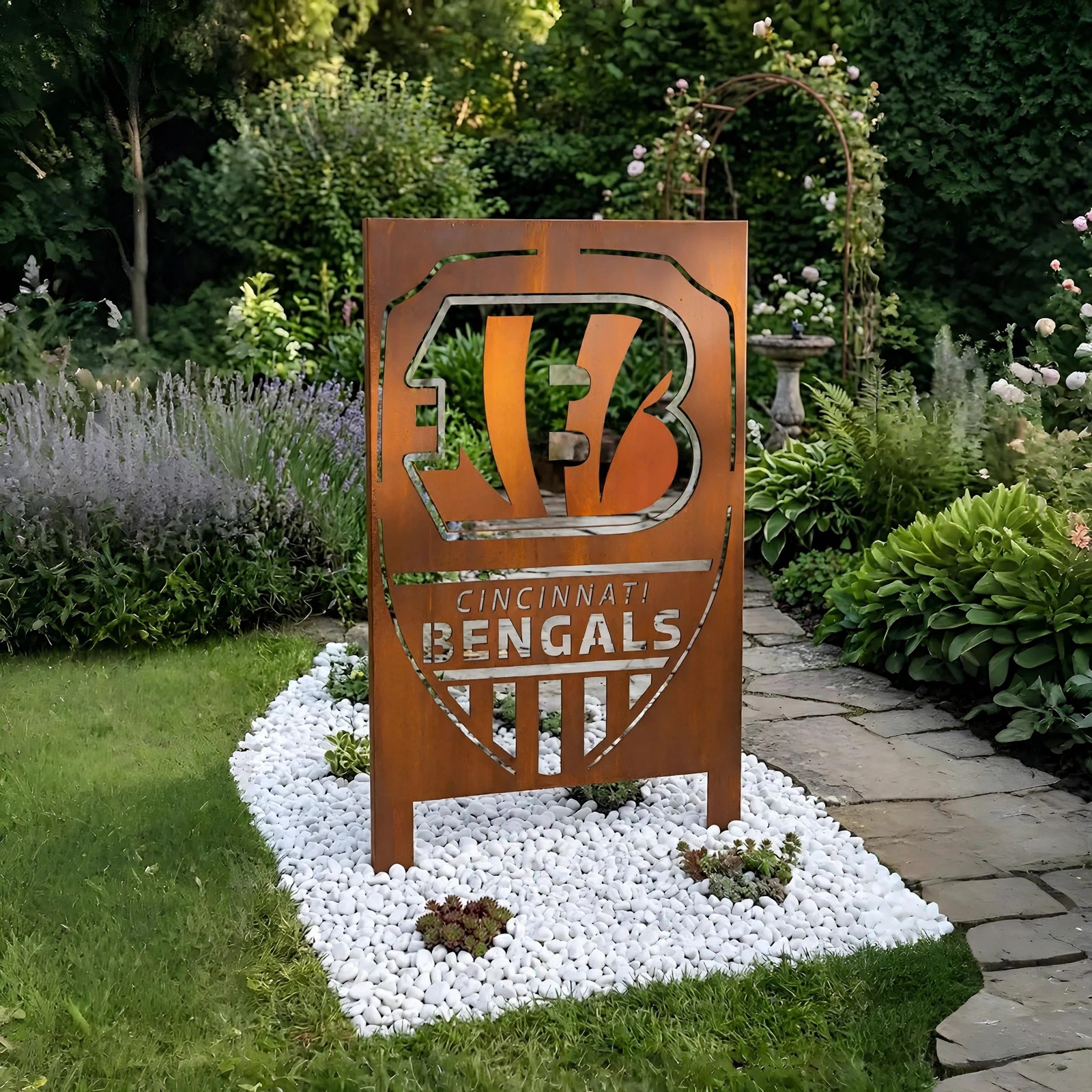 Cincinnati Bengals Shield Logo Metal Garden Panel – NFL American Football Fan Outdoor Decor Gift