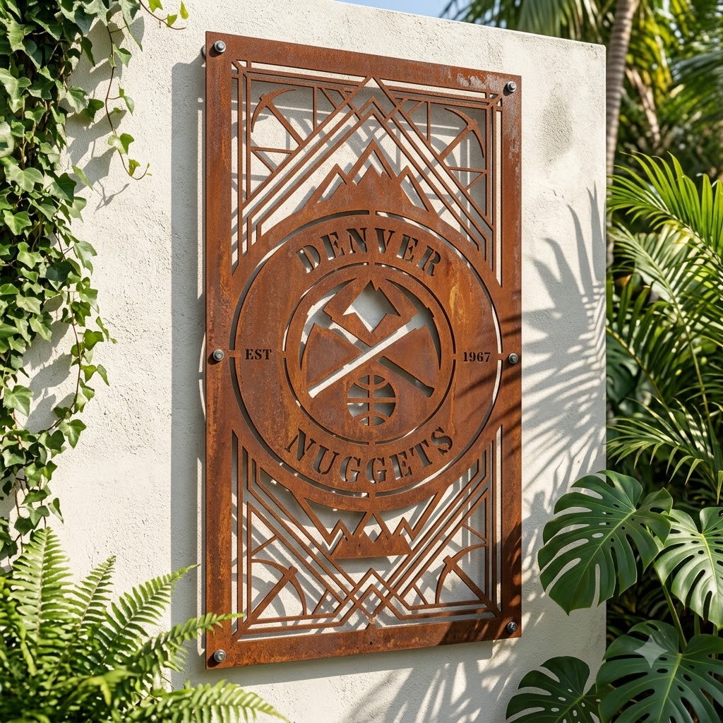 Denver Nuggets NBA Custom Metal Garden Panel Metal Wall Art Basketball Fan Gift Outdoor Patio Porch Vintage Decor