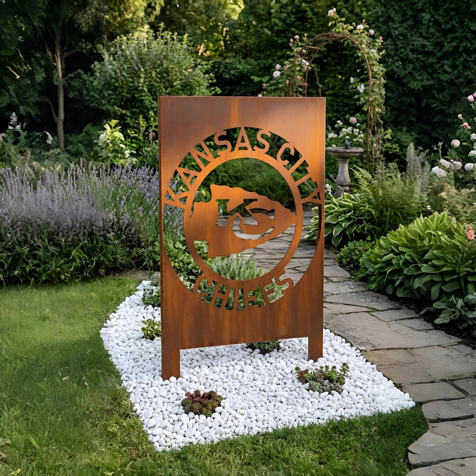 Kansas City Chiefs Logo Metal Garden Panel – NFL American Football Fan Outdoor Yard Decor Gift